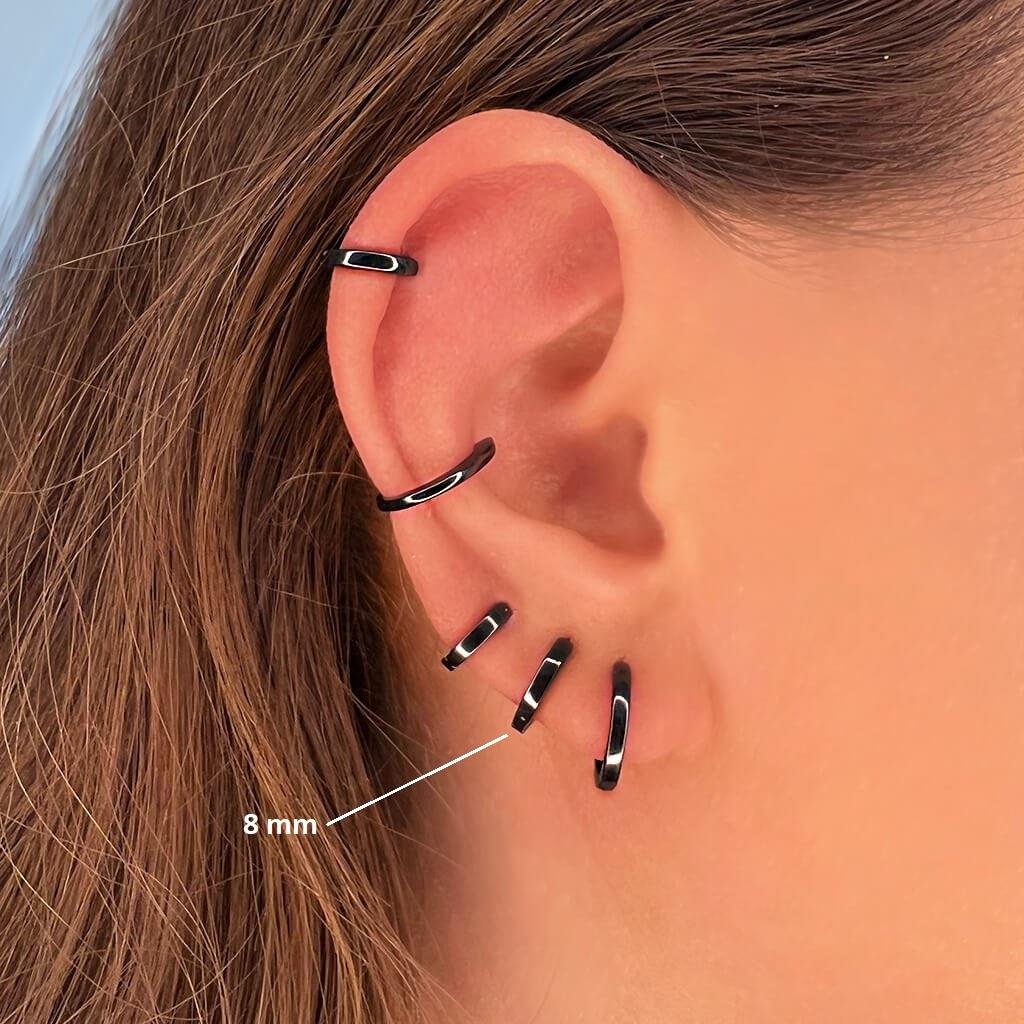 Düz Siyah Renk Halka Cerrahi Çelik Piercing Takımı 3'lü Set