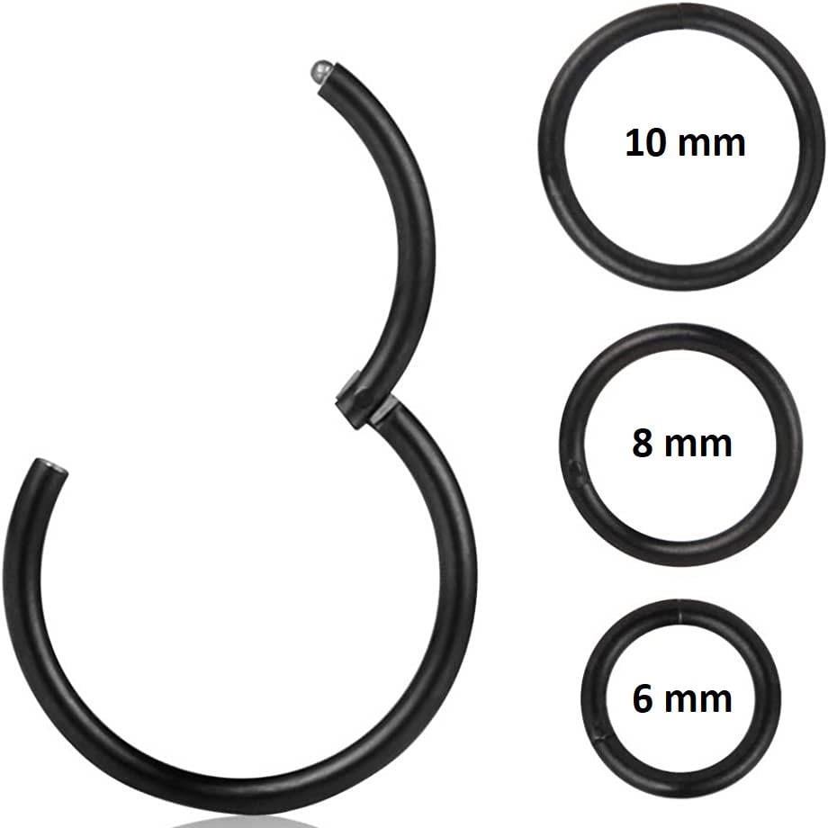 Düz Siyah Renk Halka Cerrahi Çelik Piercing Takımı 3'lü Set
