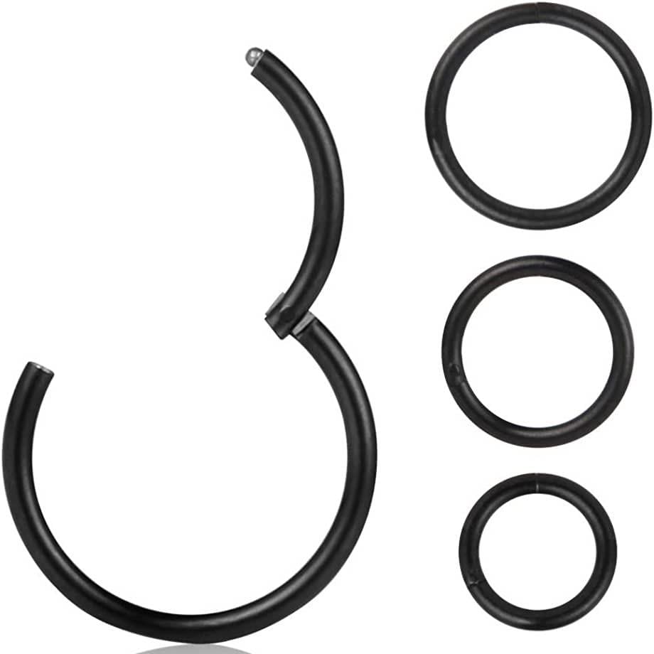 Düz Siyah Renk Halka Cerrahi Çelik Piercing Takımı 3'lü Set