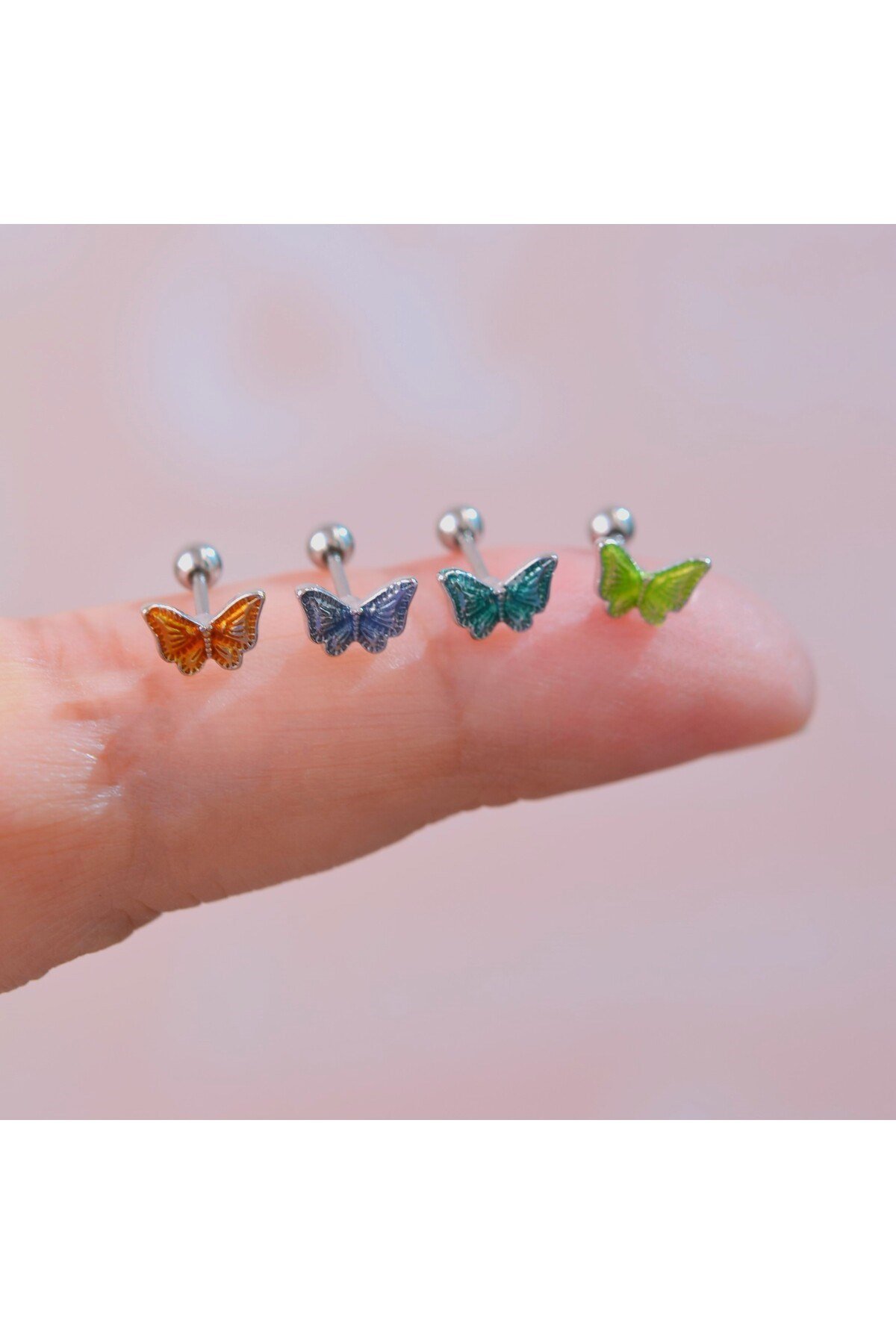 Fıstık Yeşil Kelebekli Piercing Helix Kıkırdak Conch Lob Silver