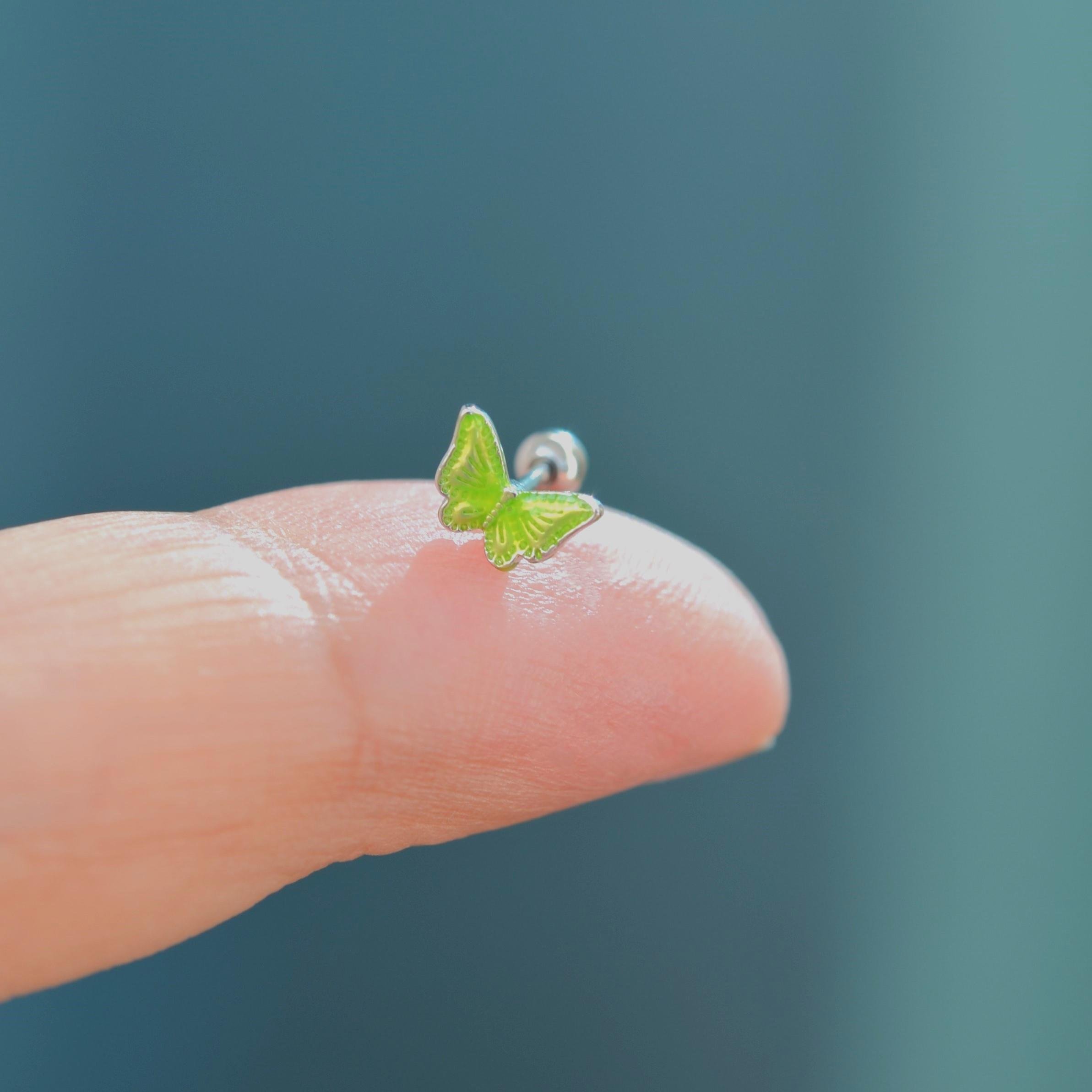 Fıstık Yeşil Kelebekli Piercing Helix Kıkırdak Conch Lob Silver