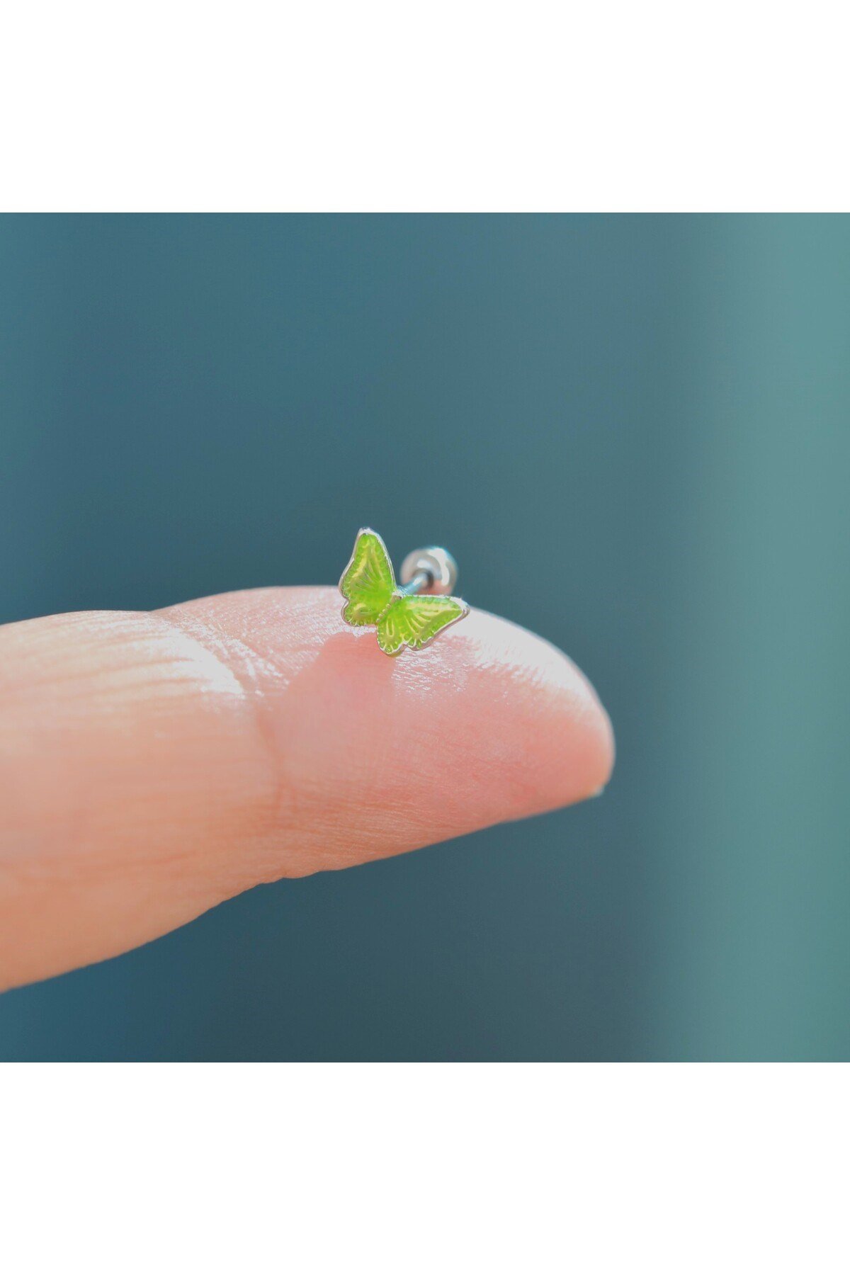 Fıstık Yeşil Kelebekli Piercing Helix Kıkırdak Conch Lob Silver