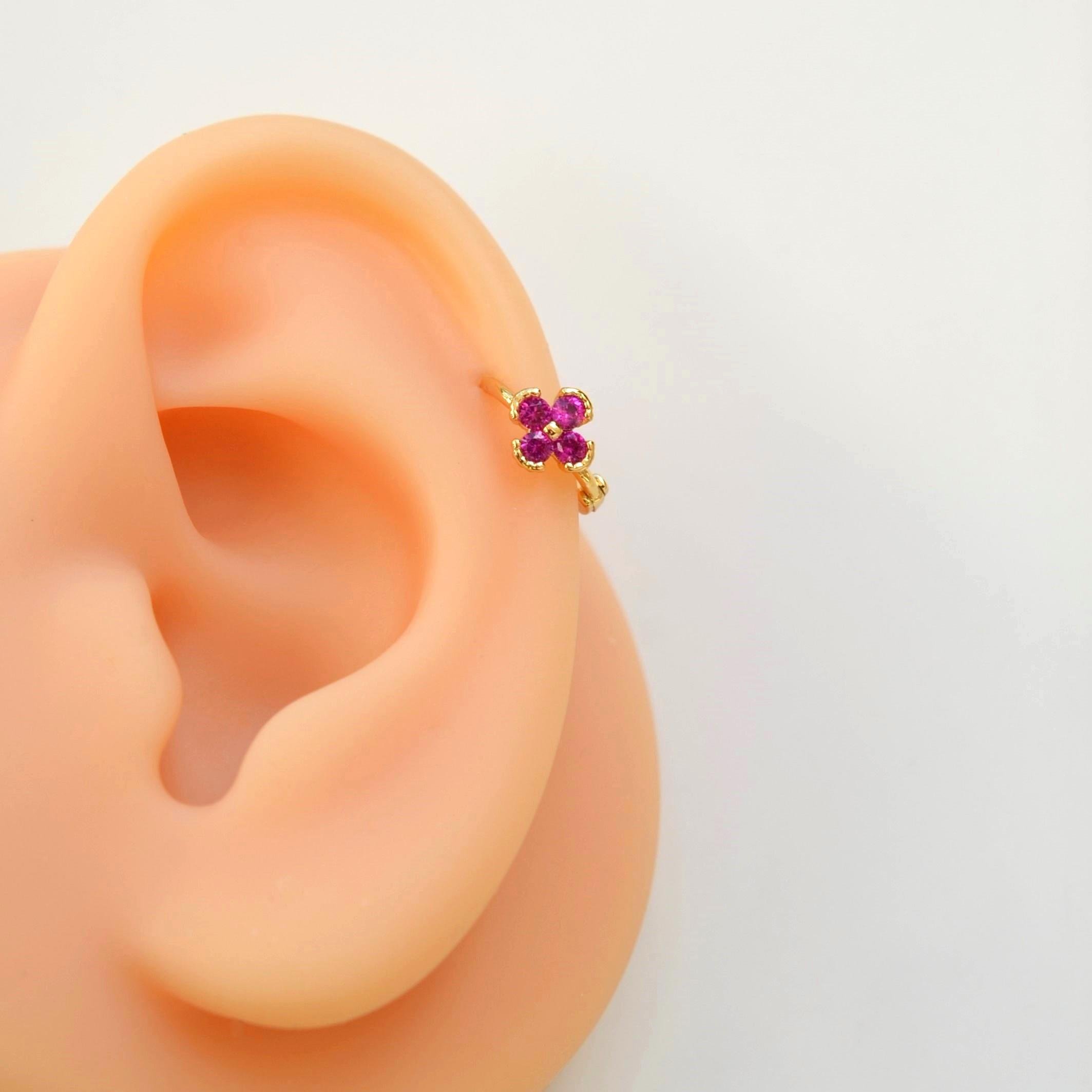 Fuşya Renk Çiçek Halka Piercing Helix Kıkırdak Forward Helix Piercing