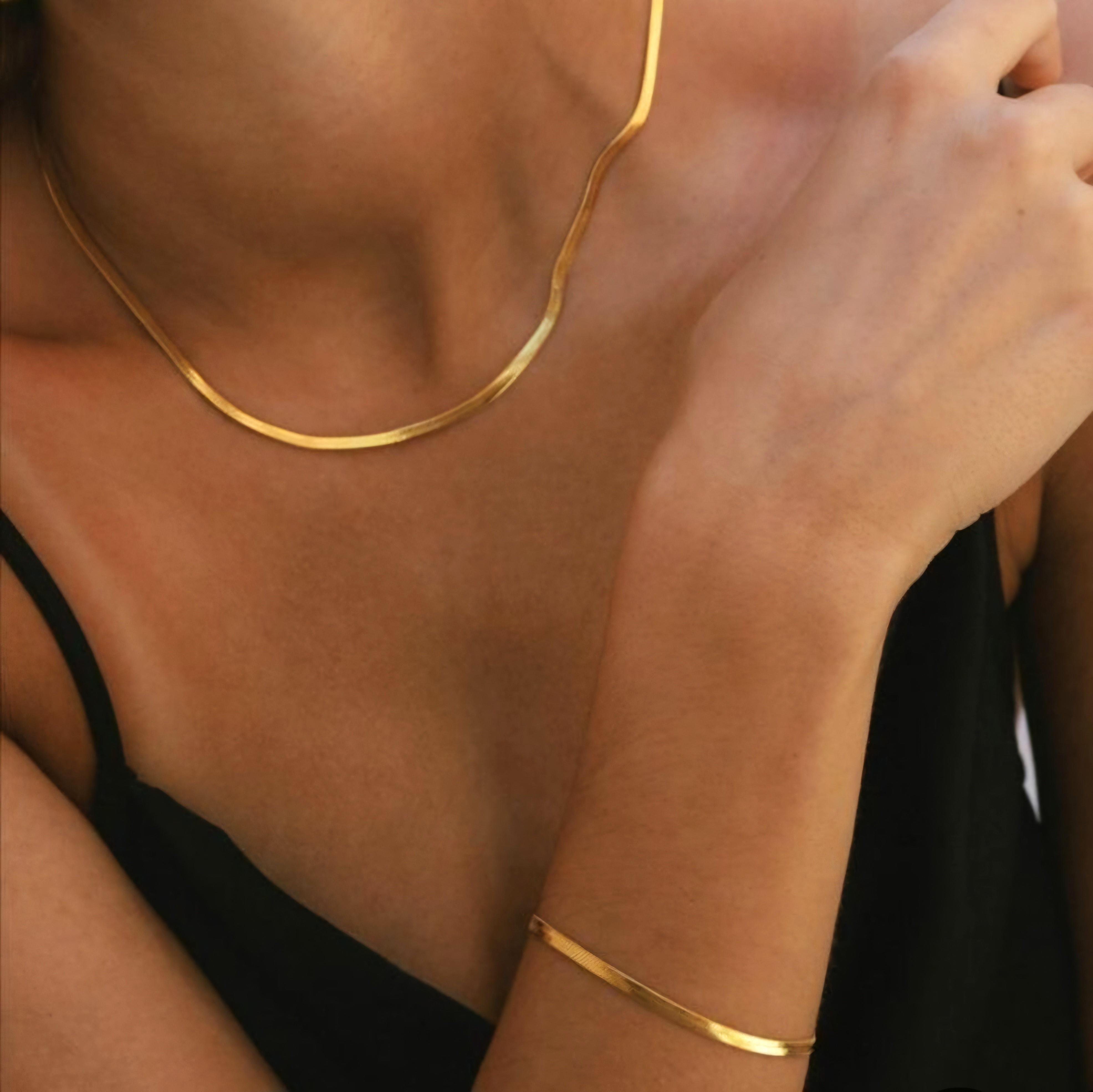 Gold Bileklik Kolye Takım Set İtalyan Ezme Çelik Zincir Kolye Bileklik İkili Set Unisex Ürün