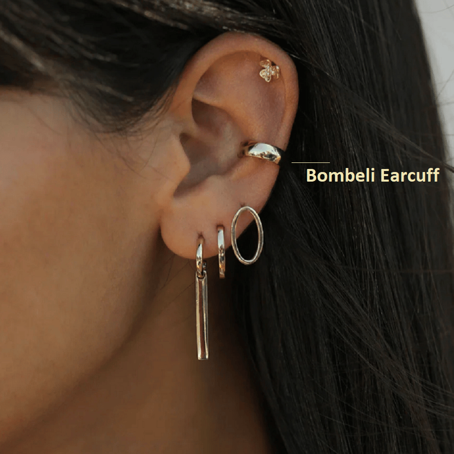 Gold Bombeli Düz Earcuff Sıkıştırma Kıkırdak Küpe