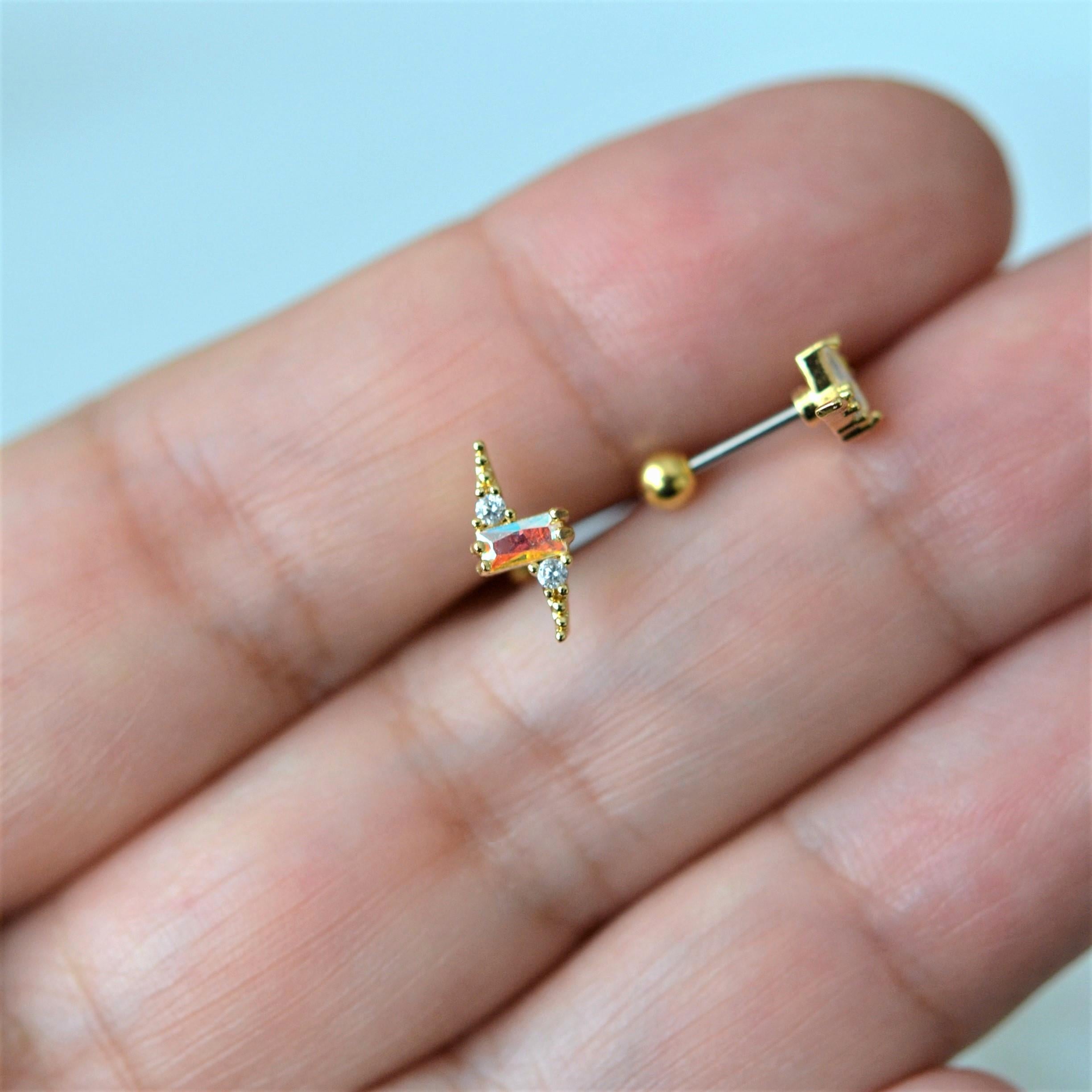 Gold Cerrahi Çelik Şimşek Modelli Piercing Helix Lob Kıkırdak Tragus