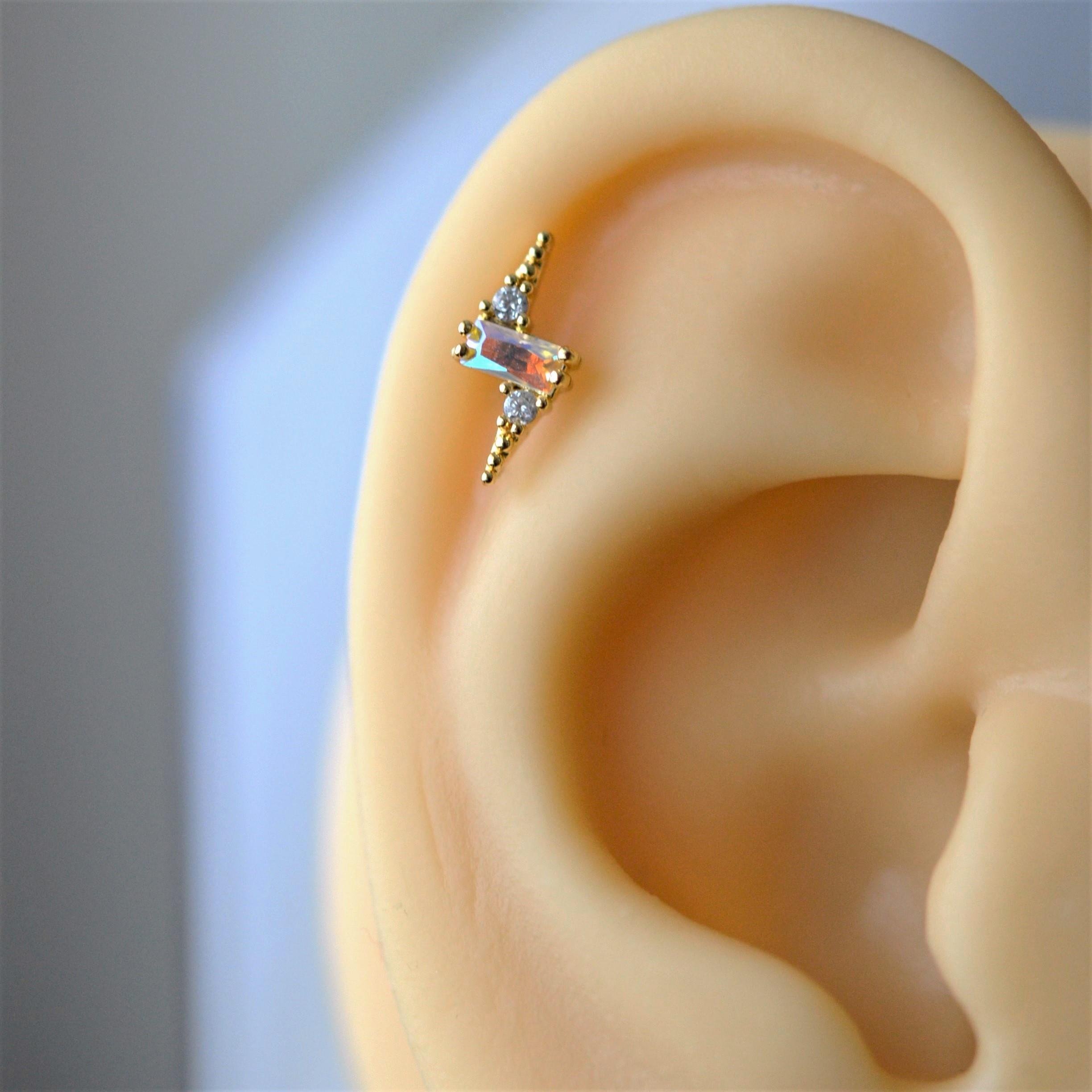 Gold Cerrahi Çelik Şimşek Modelli Piercing Helix Lob Kıkırdak Tragus
