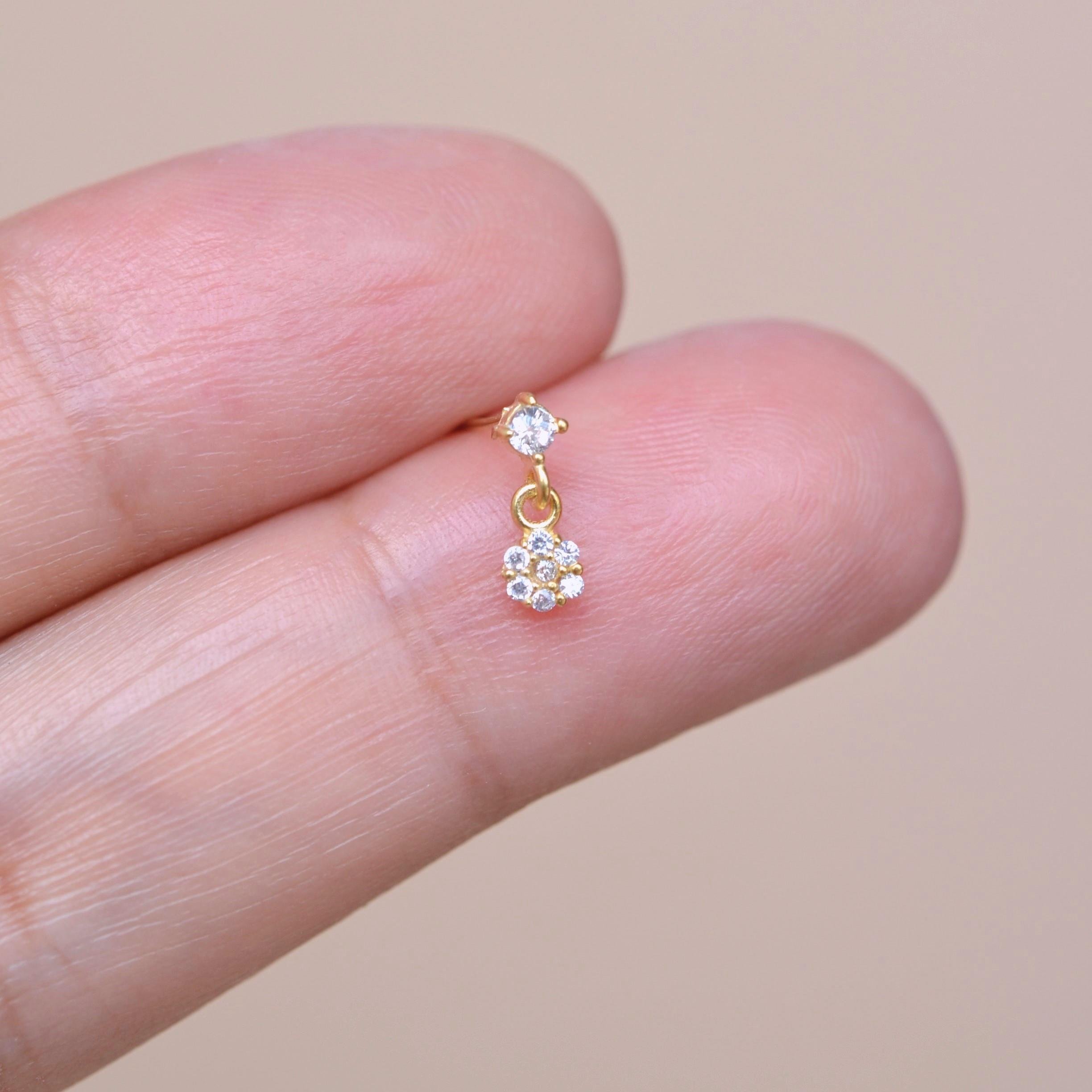 Gold Kaplama 925 Ayar Gümüş Çiçek Sallantılı Burun Hızma Piercing