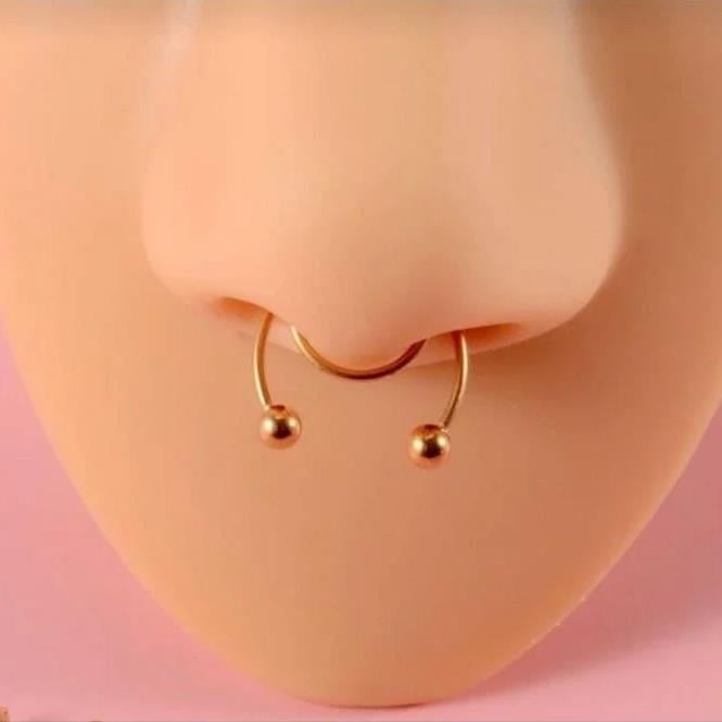 Gold Renk 316 L Paslanmaz Çelik Fake Piercing Sıkıştırmalı Labret Piercing Delik Gerektirmez