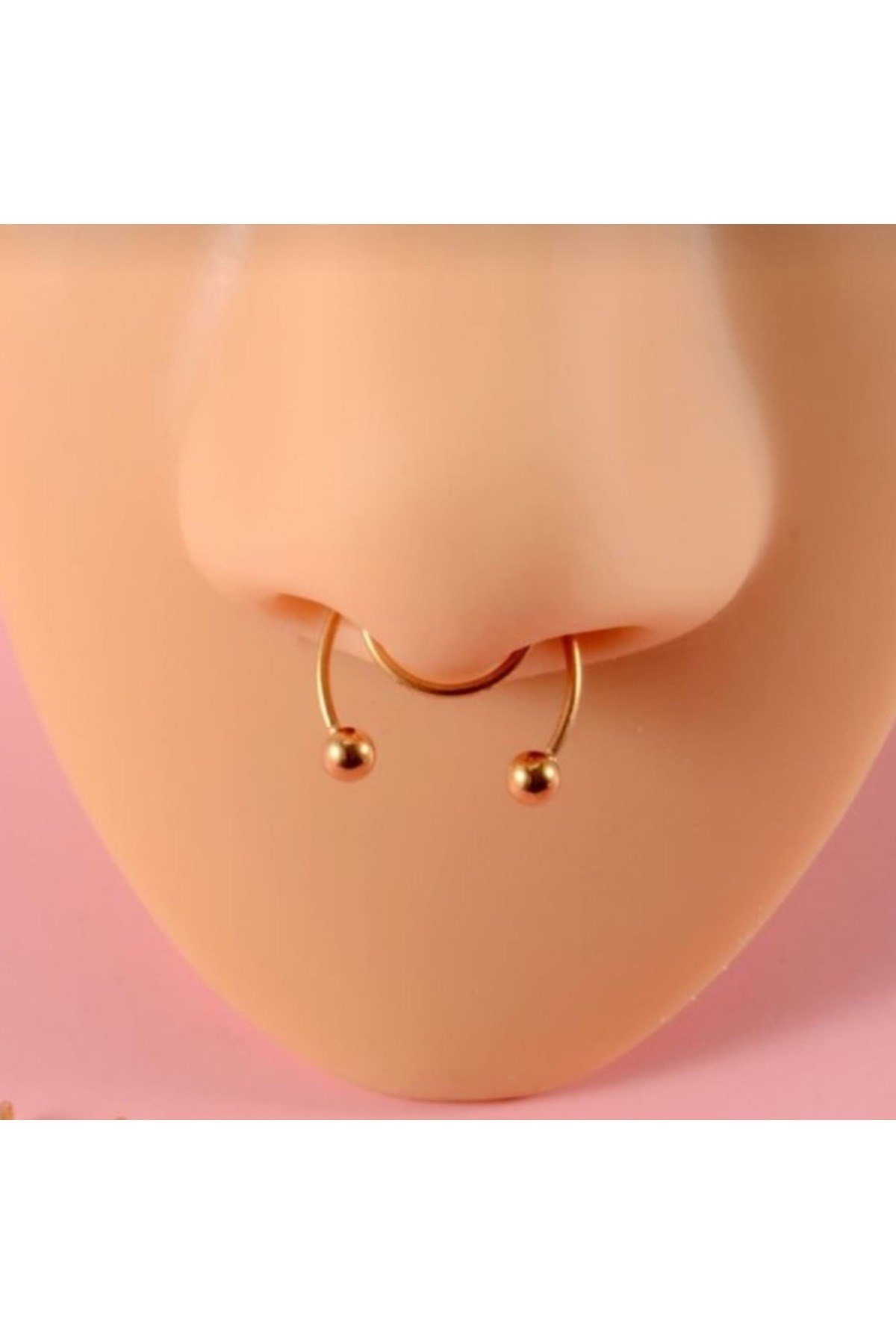 Gold Renk 316 L Paslanmaz Çelik Fake Piercing Sıkıştırmalı Labret Piercing Delik Gerektirmez
