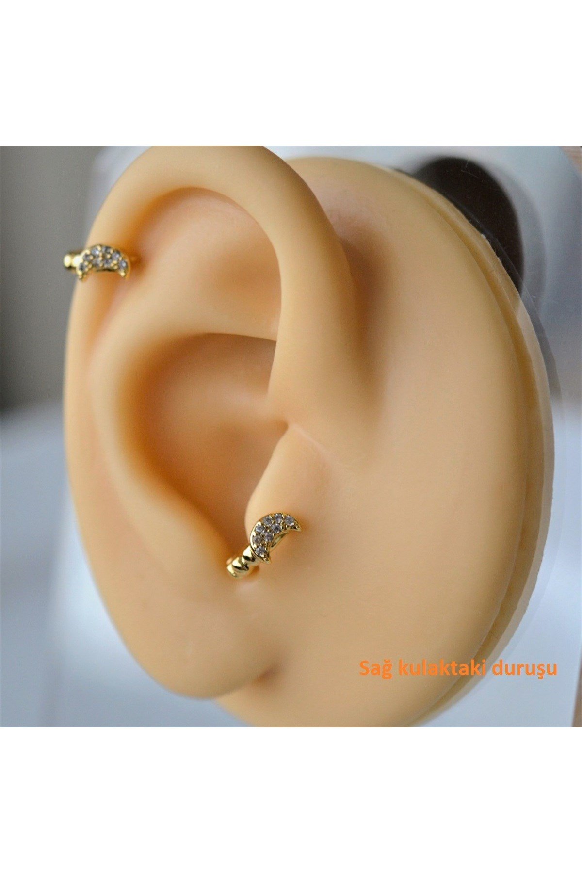 Gold Renk Cerrahi Çelik Ay Modelli Halka Tragus Piercing Helix Lob Kıkırdak