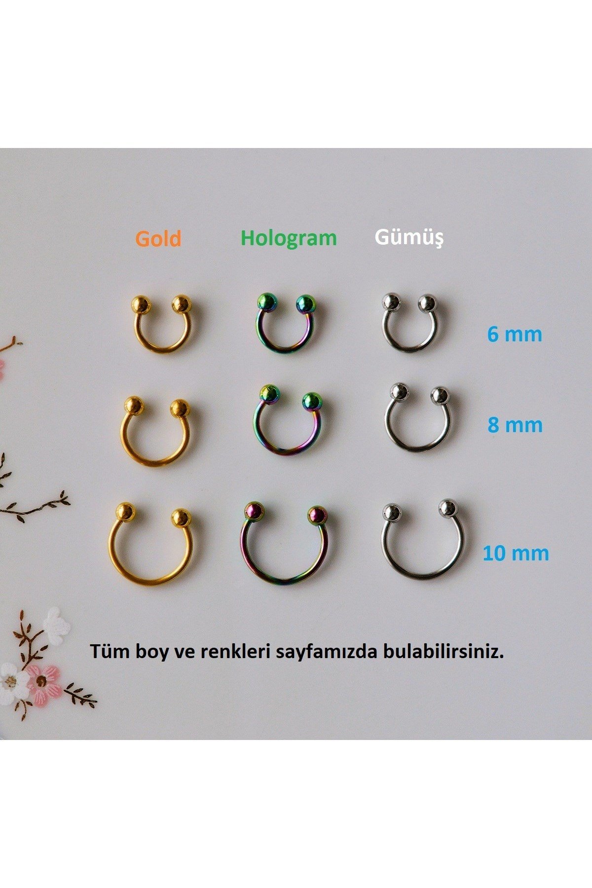 Gold Renk Cerrahi Çelik Toplu Piercing 10 mm Helix Lob Conch Daith