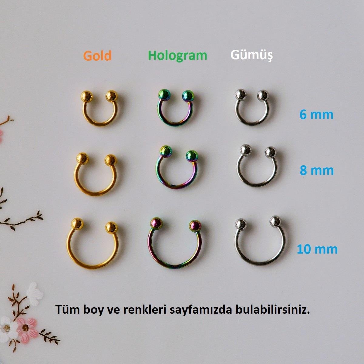 Gold Renk Cerrahi Çelik Toplu Piercing 10 mm Helix Lob Conch Daith