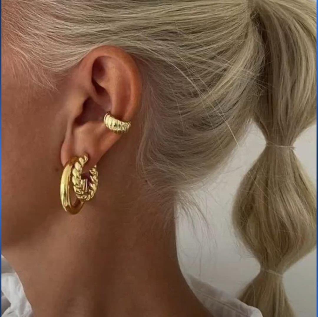 Gold Renk Deniz Kabuğu Model Earcuff Sıkıştırma Kıkırdak Küpe