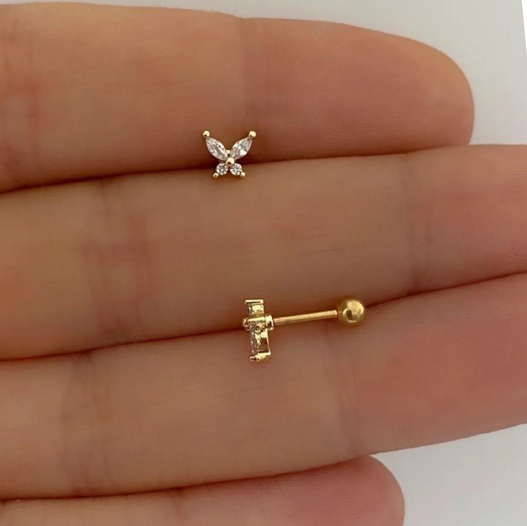Gold Renkli Kelebek Helix Piercing Tragus Lob Conch 8 mm