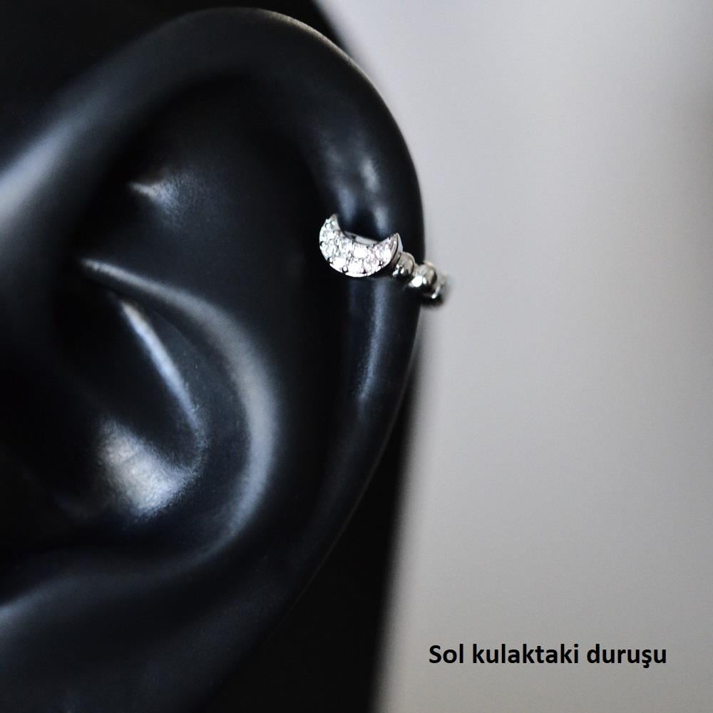 Gümüş Renk Cerrahi Çelik Ay Modelli Halka Tragus Piercing Helix Lob Kıkırdak