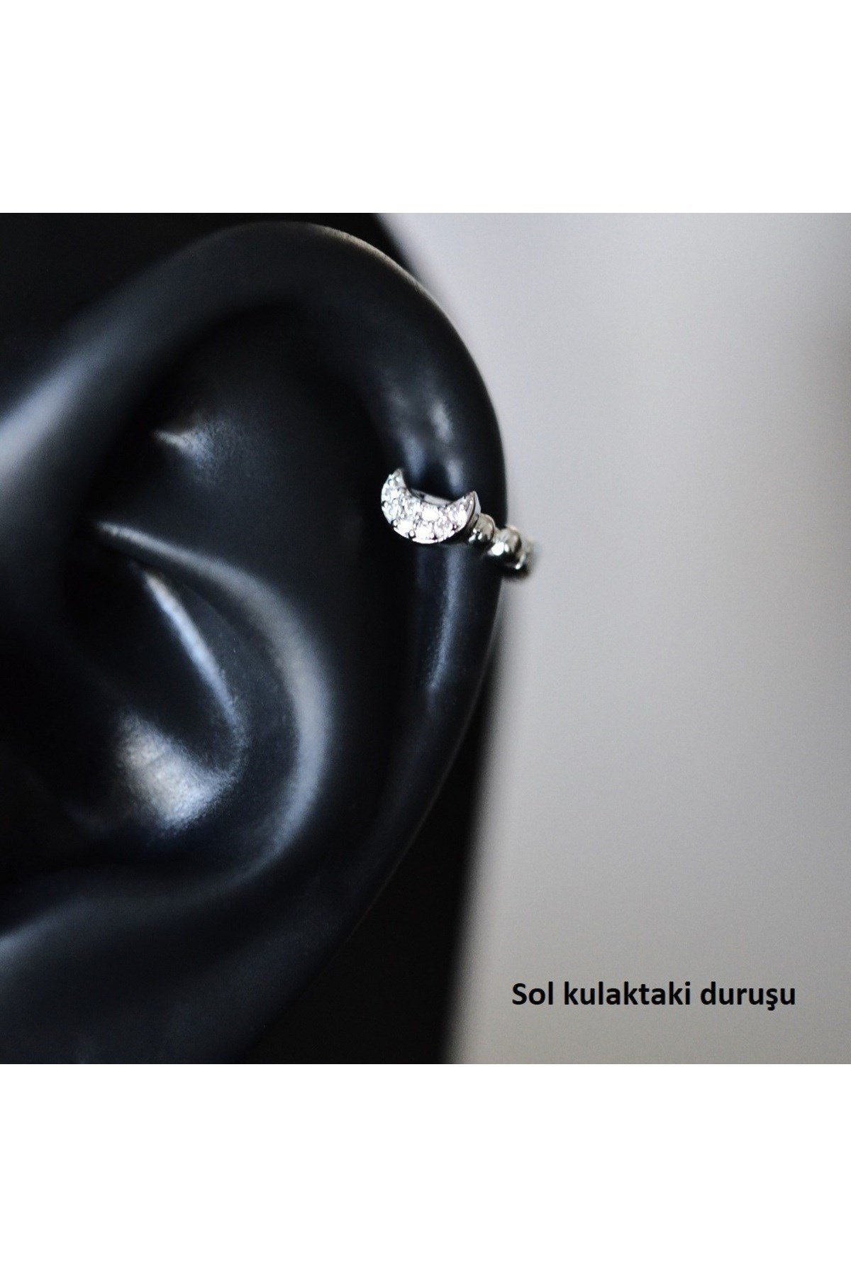 Gümüş Renk Cerrahi Çelik Ay Modelli Halka Tragus Piercing Helix Lob Kıkırdak