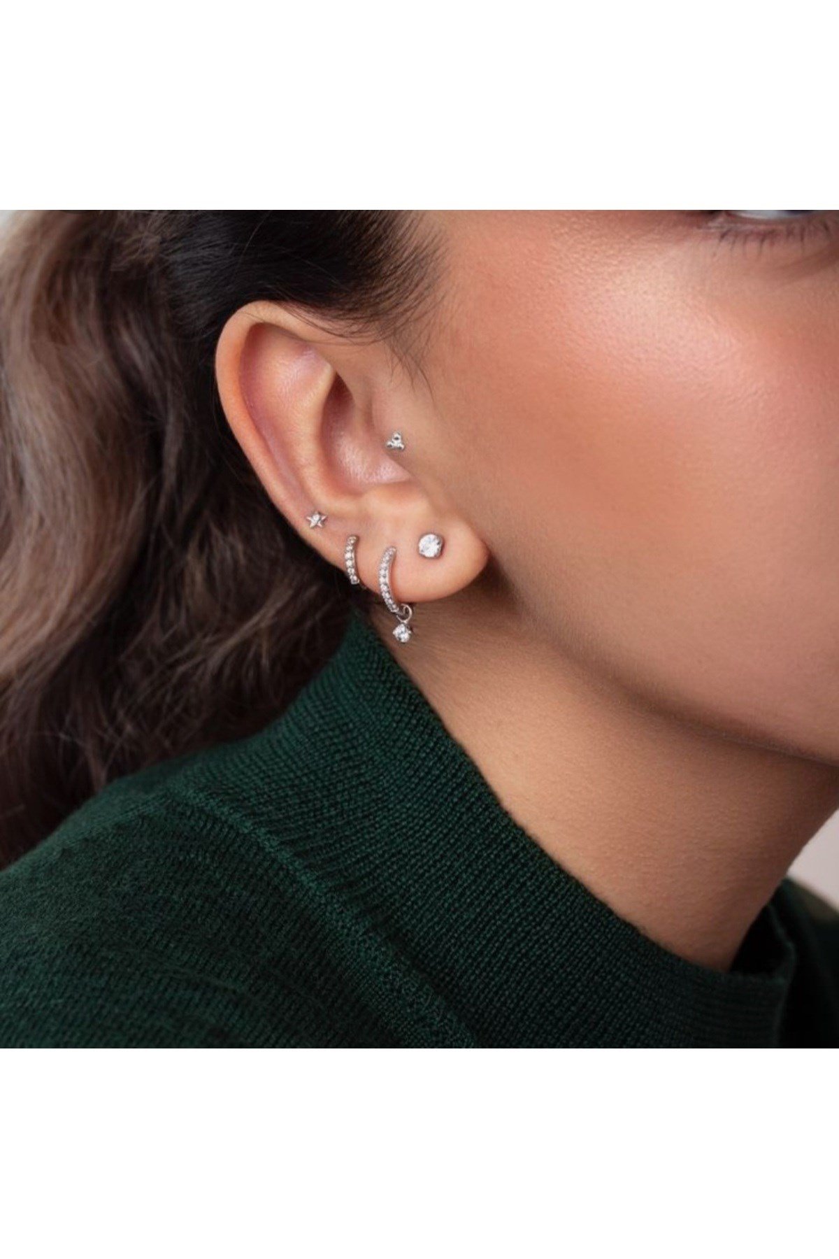 Gümüş Renk Tektaş Küpe 6 Mm Zirkon Taşlı Rodyumlu