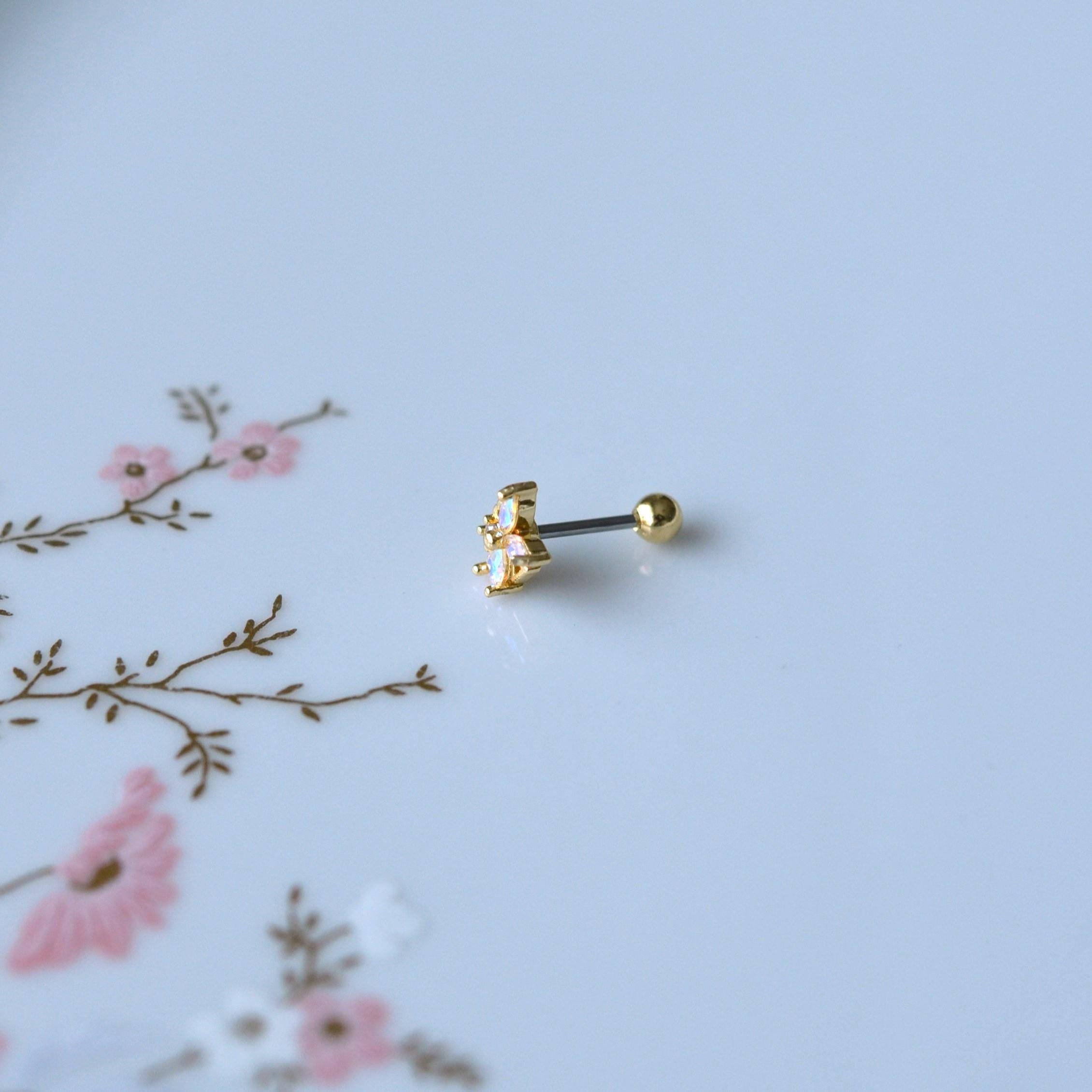 Hologram Çiçek Helix Piercing Kıkırdak Cerrahi Çelik Gold Renk