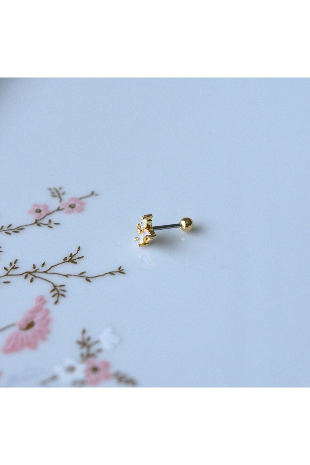 Hologram Çiçek Helix Piercing Kıkırdak Cerrahi Çelik Gold Renk