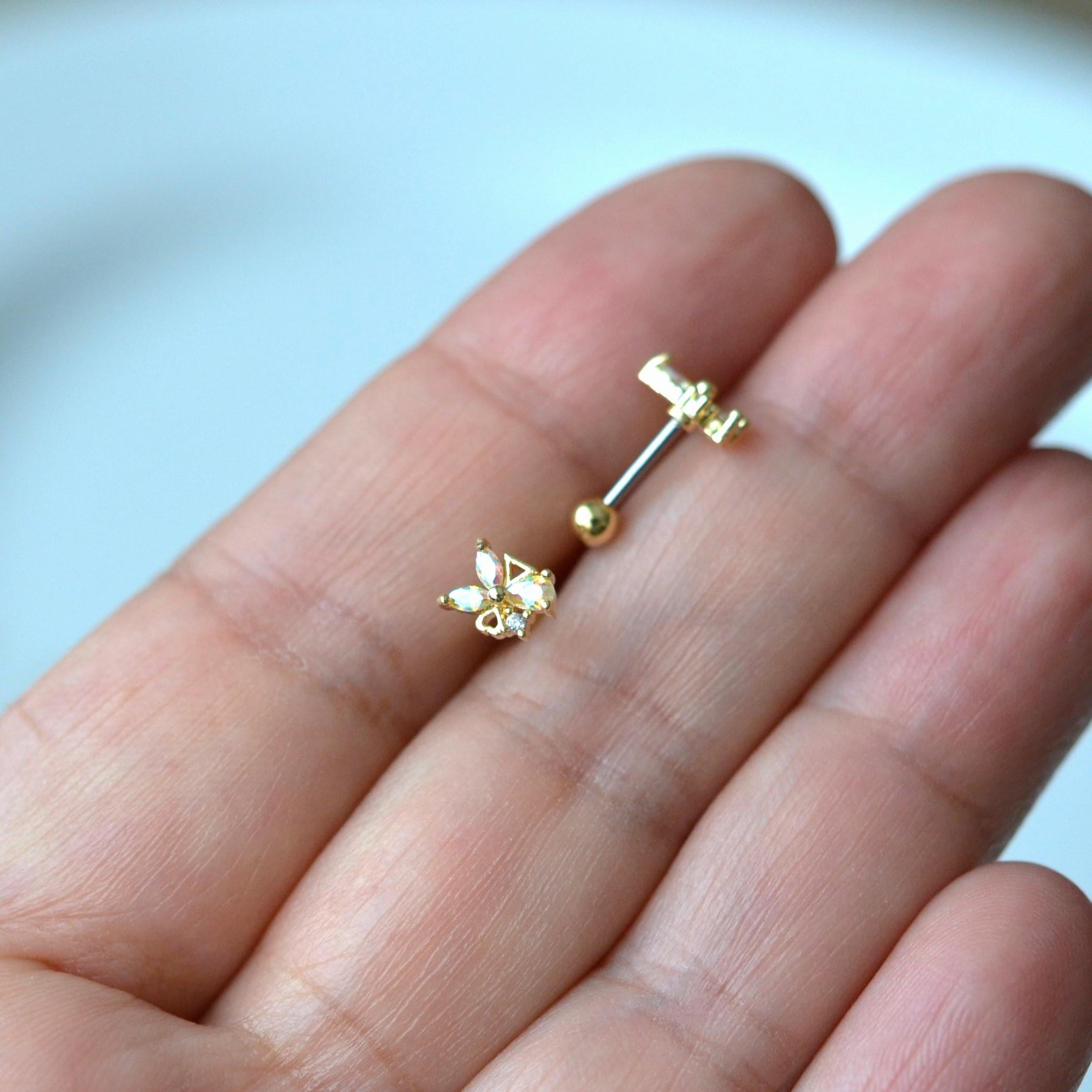 Hologram Çiçek Helix Piercing Kıkırdak Cerrahi Çelik Gold Renk