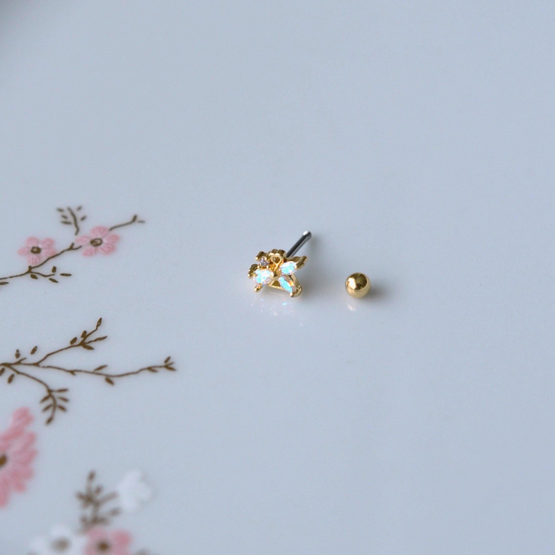 Hologram Çiçek Helix Piercing Kıkırdak Cerrahi Çelik Gold Renk