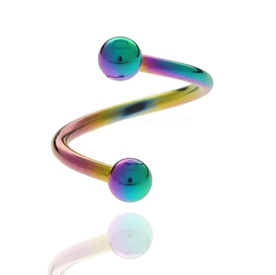Hologram Renkli Renk Cerrahi Çelik Spiral Piercing Kulak Dudak Burun Kaş Kıvrımlı Piercing