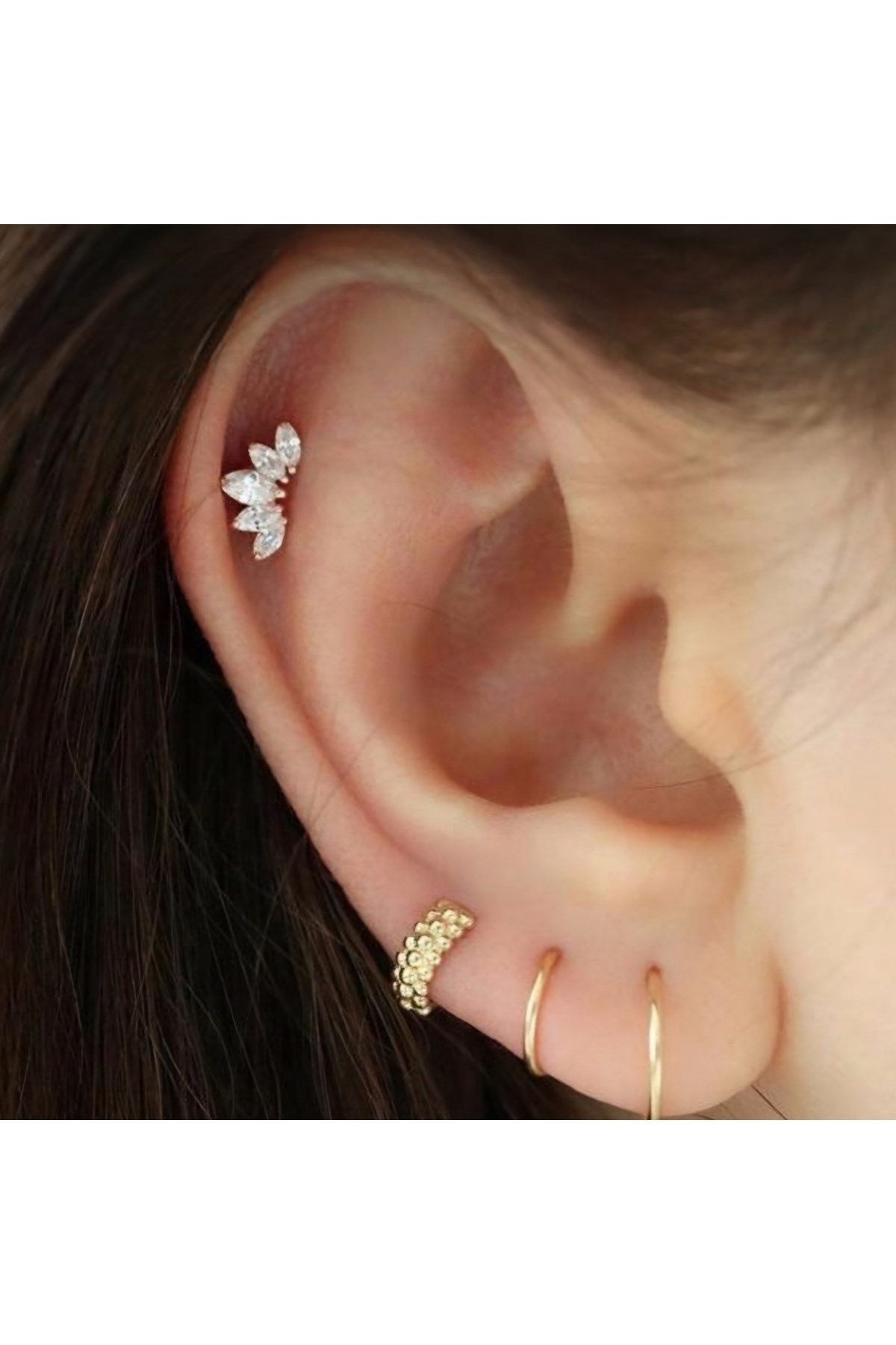 Hologram Taşlı Prenses Tacı Kıkırdak Piercing Helix Lob