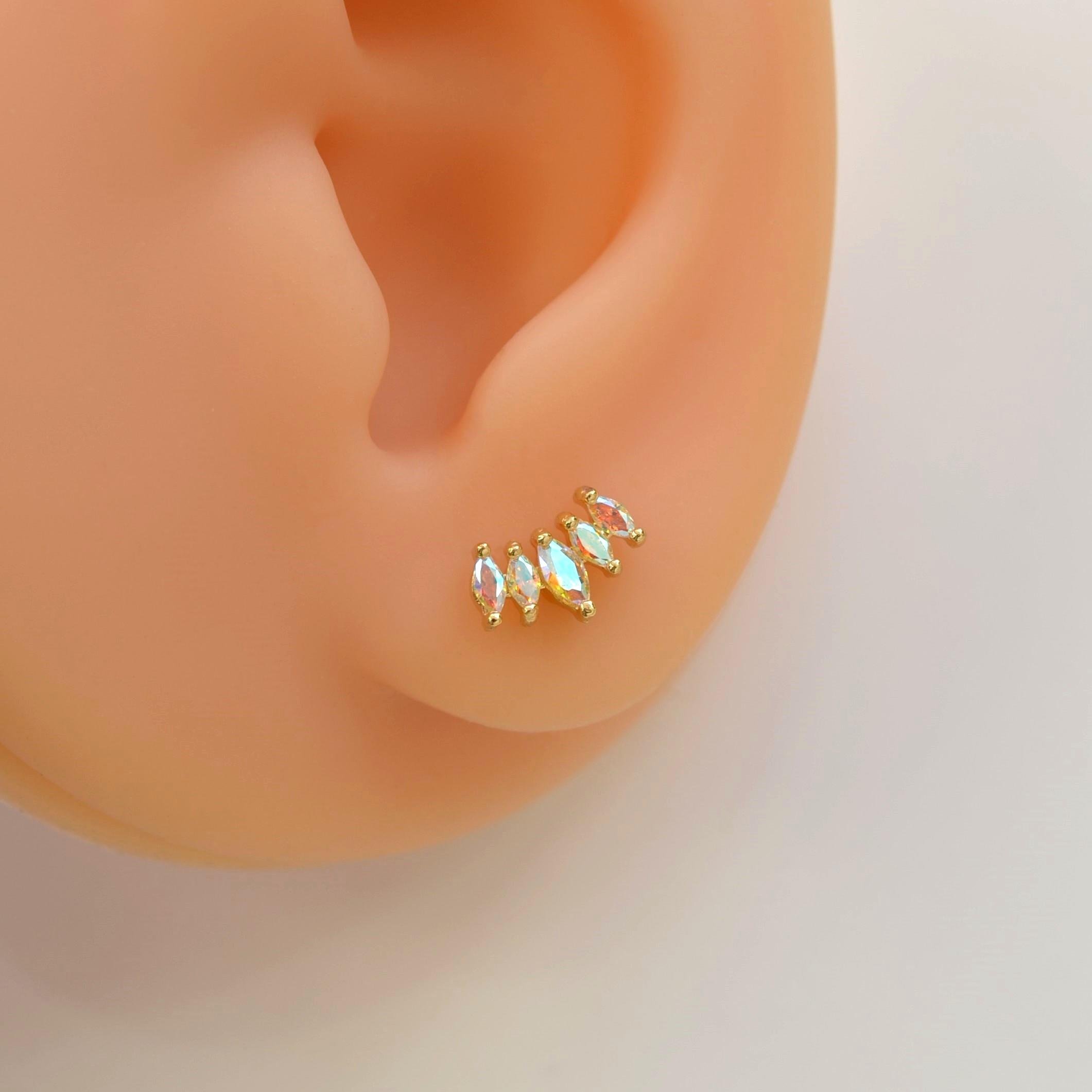Hologram Taşlı Prenses Tacı Kıkırdak Piercing Helix Lob