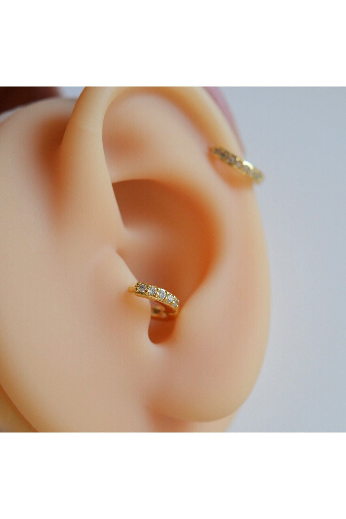 İki Parça Gold Taşlı Halka Piercing Tragus Helix Forward Helix Kıkırdak (6 mm ve 8 mm)