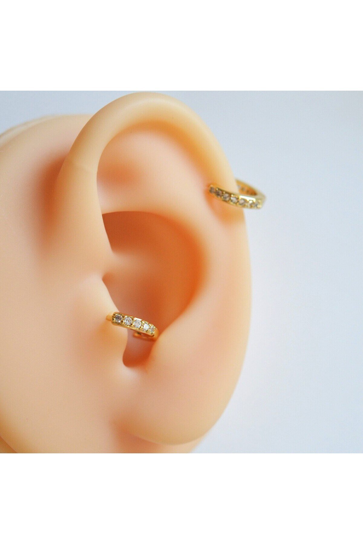İki Parça Gold Taşlı Halka Piercing Tragus Helix Forward Helix Kıkırdak (6 mm ve 8 mm)