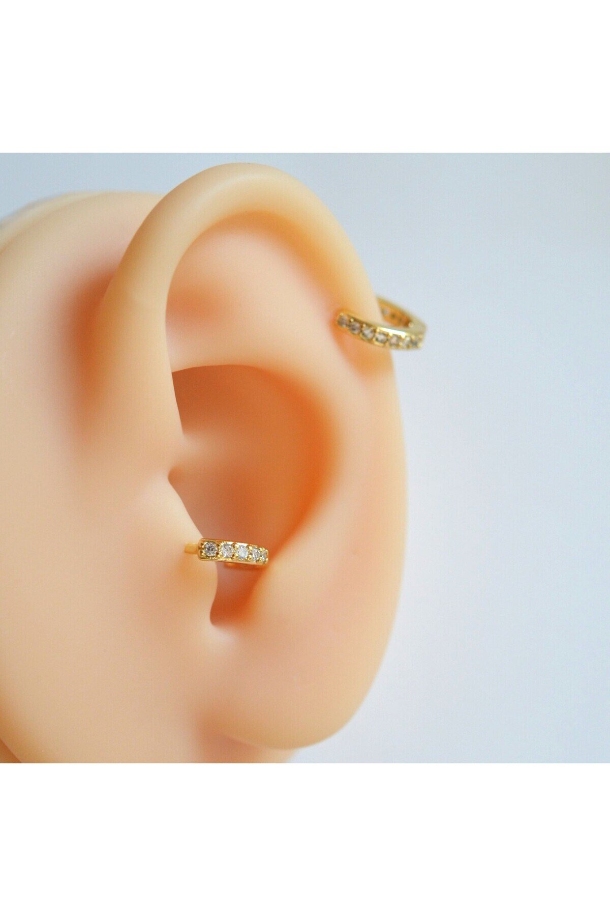 İki Parça Gold Taşlı Halka Piercing Tragus Helix Forward Helix Kıkırdak (6 mm ve 8 mm)