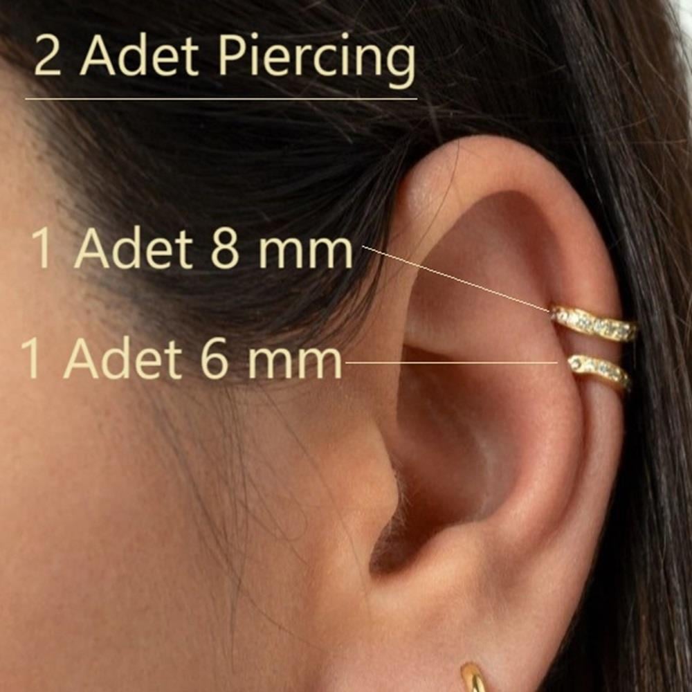 İki Parça Gold Taşlı Halka Piercing Tragus Helix Forward Helix Kıkırdak (6 mm ve 8 mm)