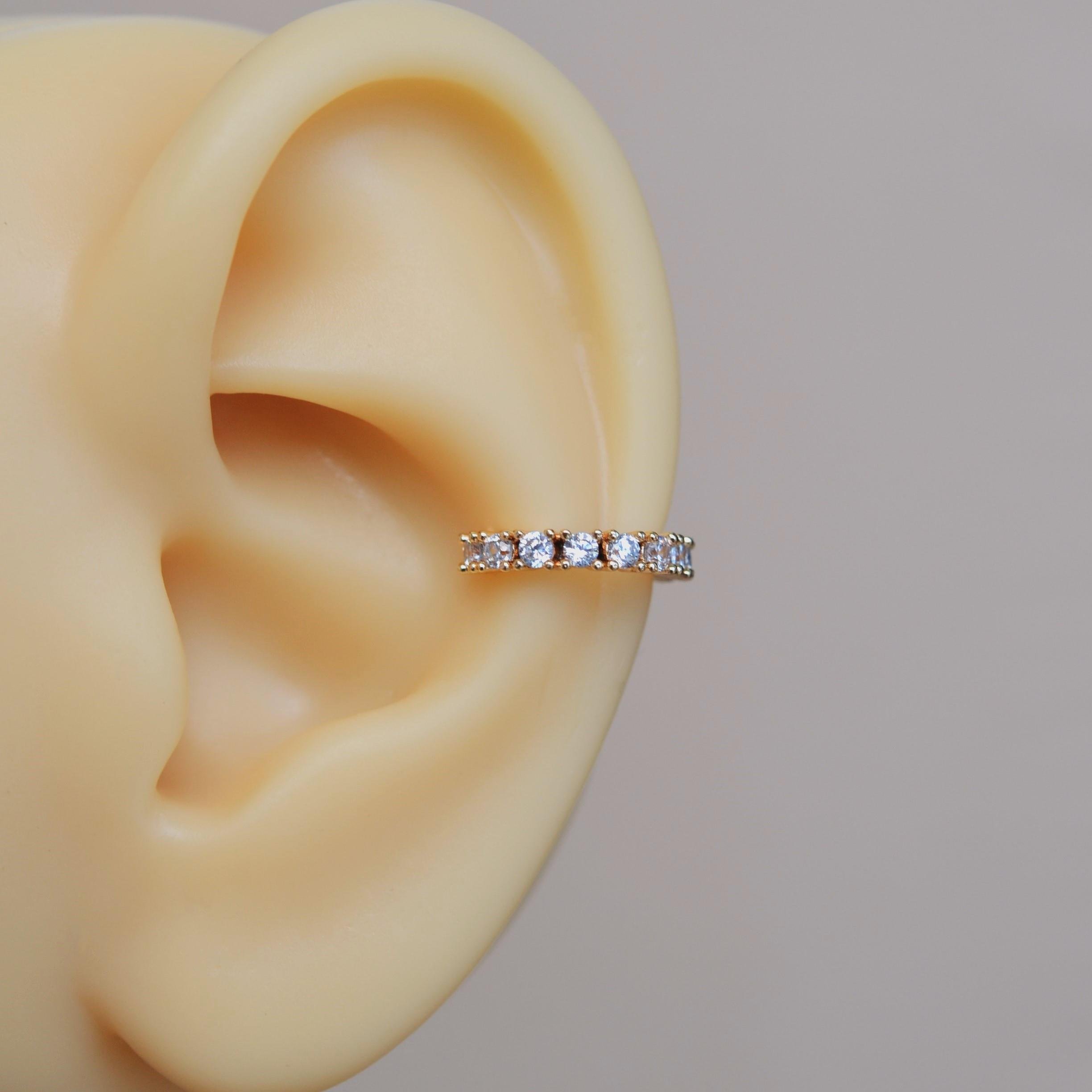 İnce Taşlı Earcuff Taşlı Sıkıştırma Kıkırdak Küpesi