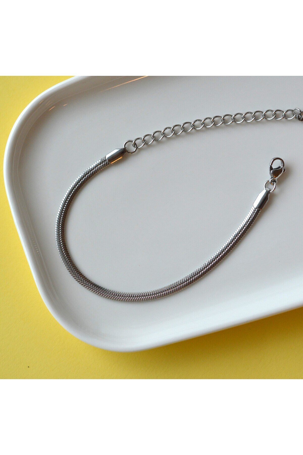 İtalyan Ezme Çelik Zincir Bileklik Silver Renk Çelik Bileklik Unisex Ürün