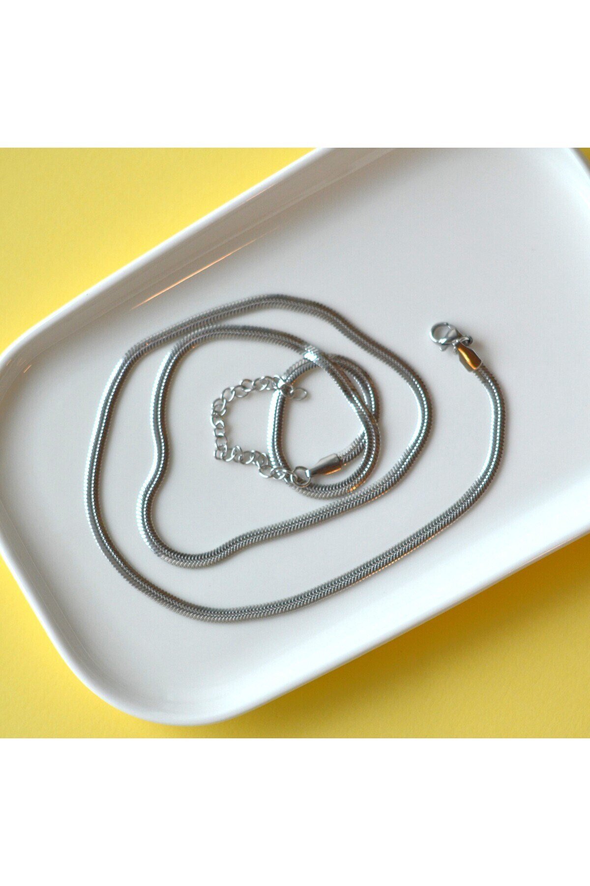 İtalyan Ezme Çelik Zincir Kolye Silver Renk Çelik Kolye Unisex Ürün