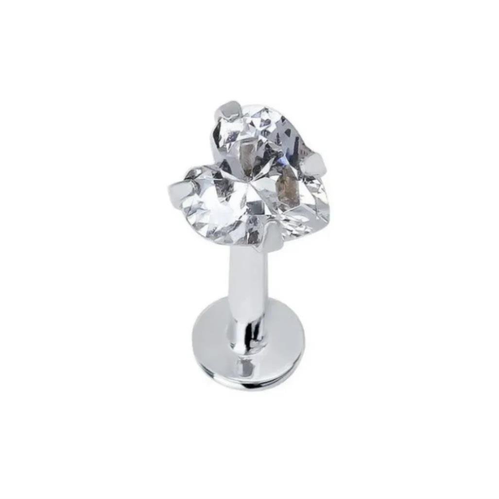 Kalp Tektaş Cerrahi Çelik Piercing Tragus Helix Kıkırdak Conch Lobe Dil Uyumlu Silver Renk