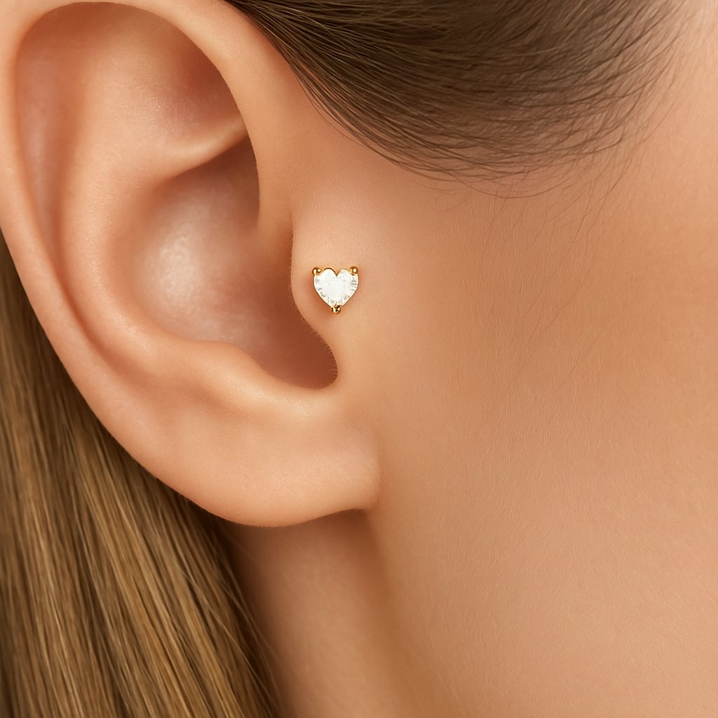 Kalp Tektaş Cerrahi Çelik Piercing Tragus Helix Kıkırdak Conch Lobe Dil Uyumlu Silver Renk