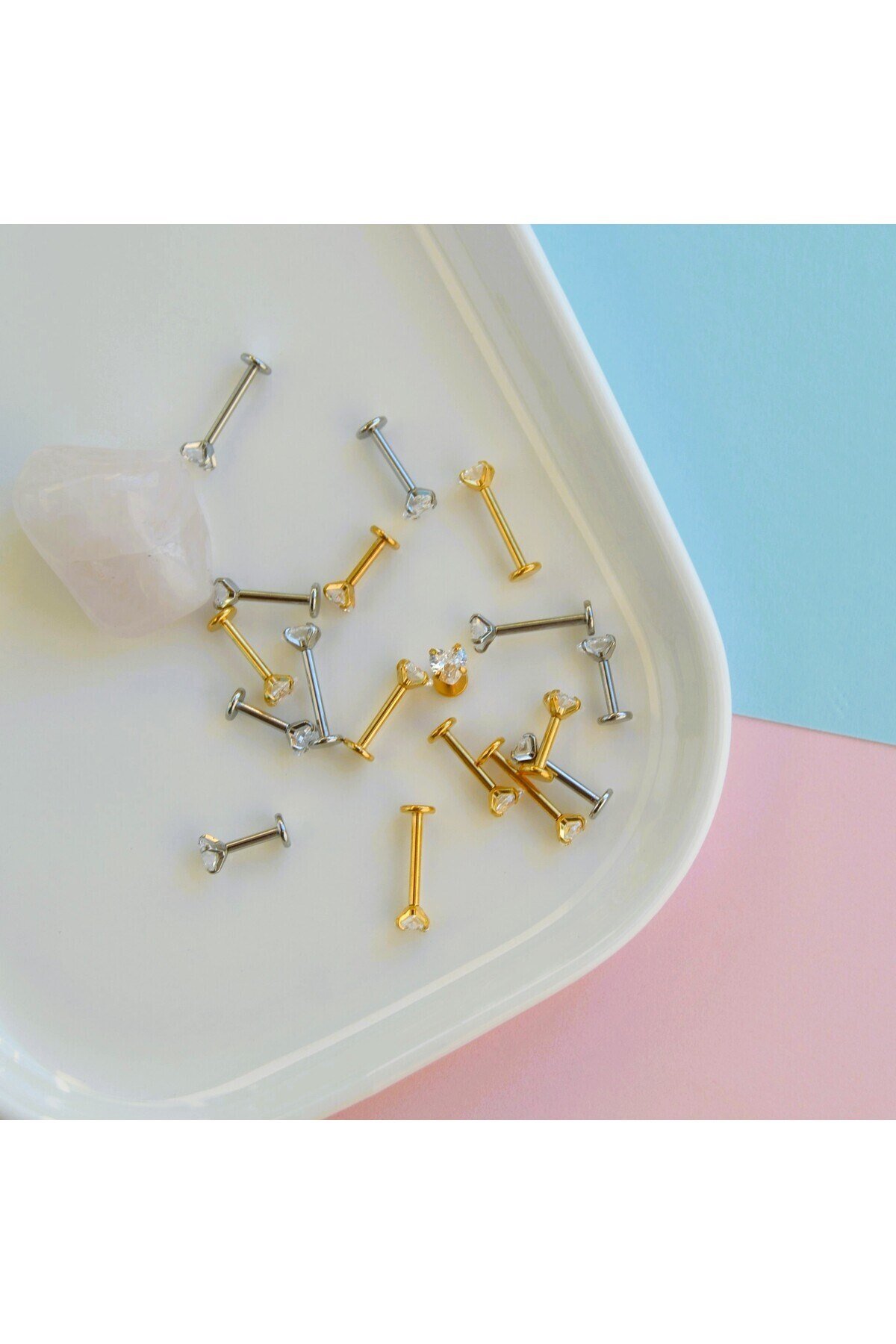 Kalp Tektaş Cerrahi Çelik Piercing Tragus Helix Kıkırdak Conch Lobe Dil Uyumlu