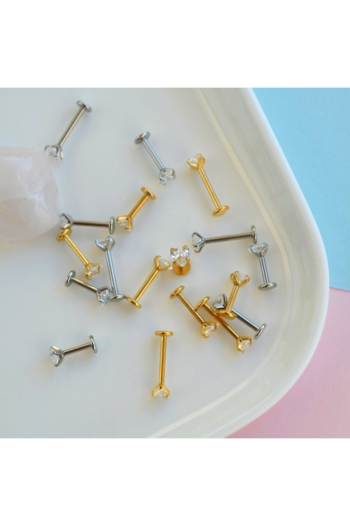 Kalp Tektaş Cerrahi Çelik Piercing Tragus Helix Kıkırdak Conch Lobe Dil Uyumlu