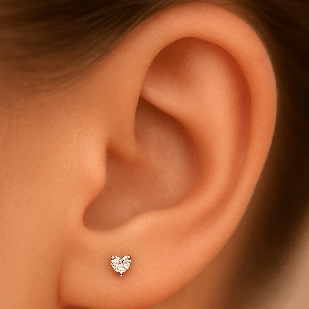 Kalp Tektaş Cerrahi Çelik Piercing Tragus Helix Kıkırdak Conch Lobe Dil Uyumlu Silver Renk