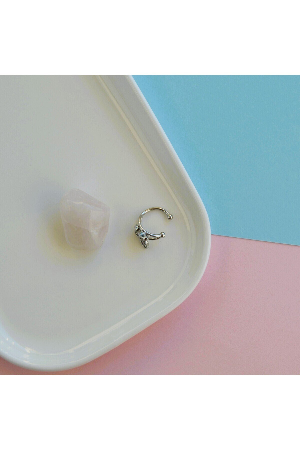 Kelebek Earcuff Sıkıştırma Kıkırdak Küpesi Delik Gerektirmez İnce Taşlı Earcuff