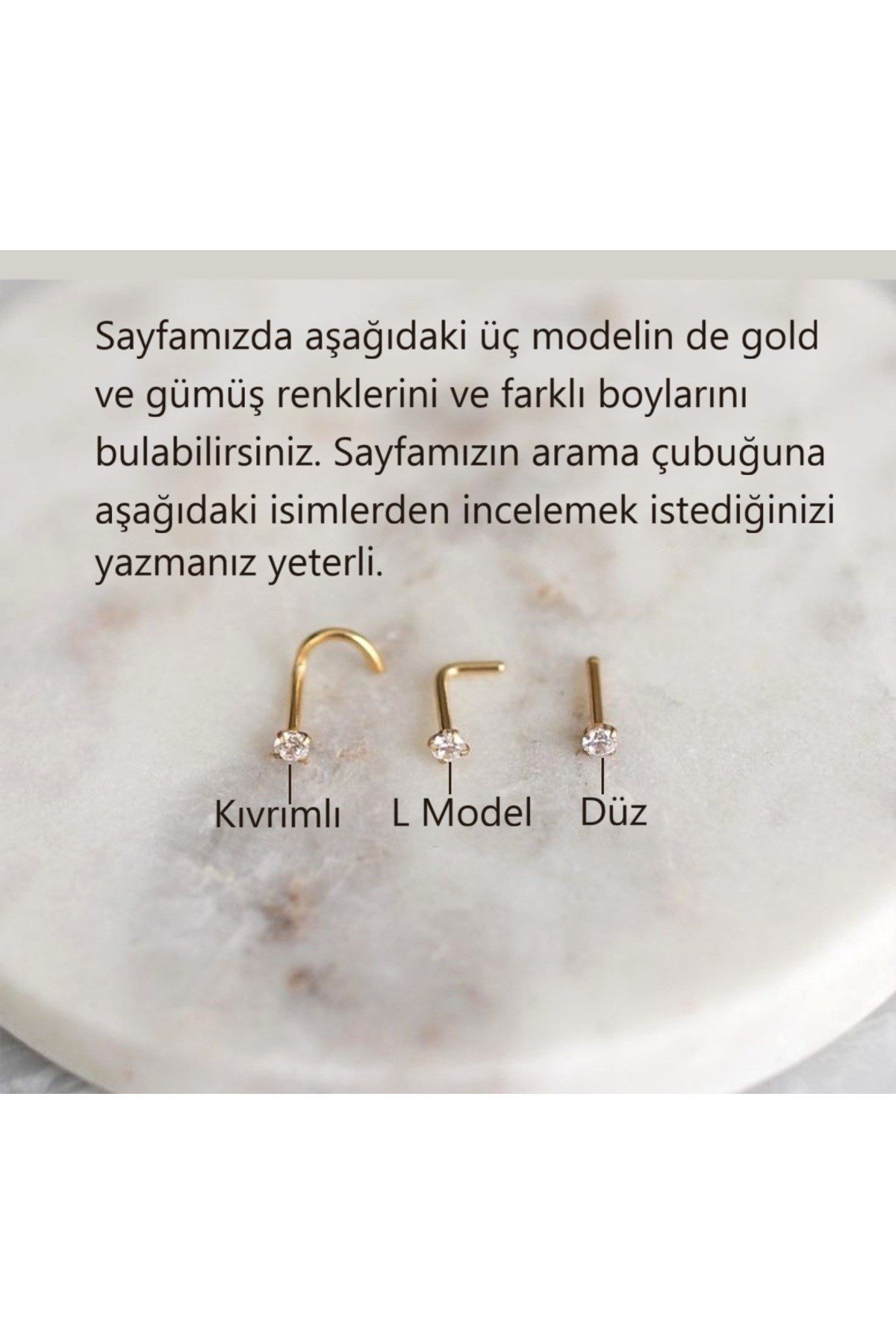 L Model Düşmeyen Çelik Hızma 1.5 mm taşlı Tektaş Burun Piercingi