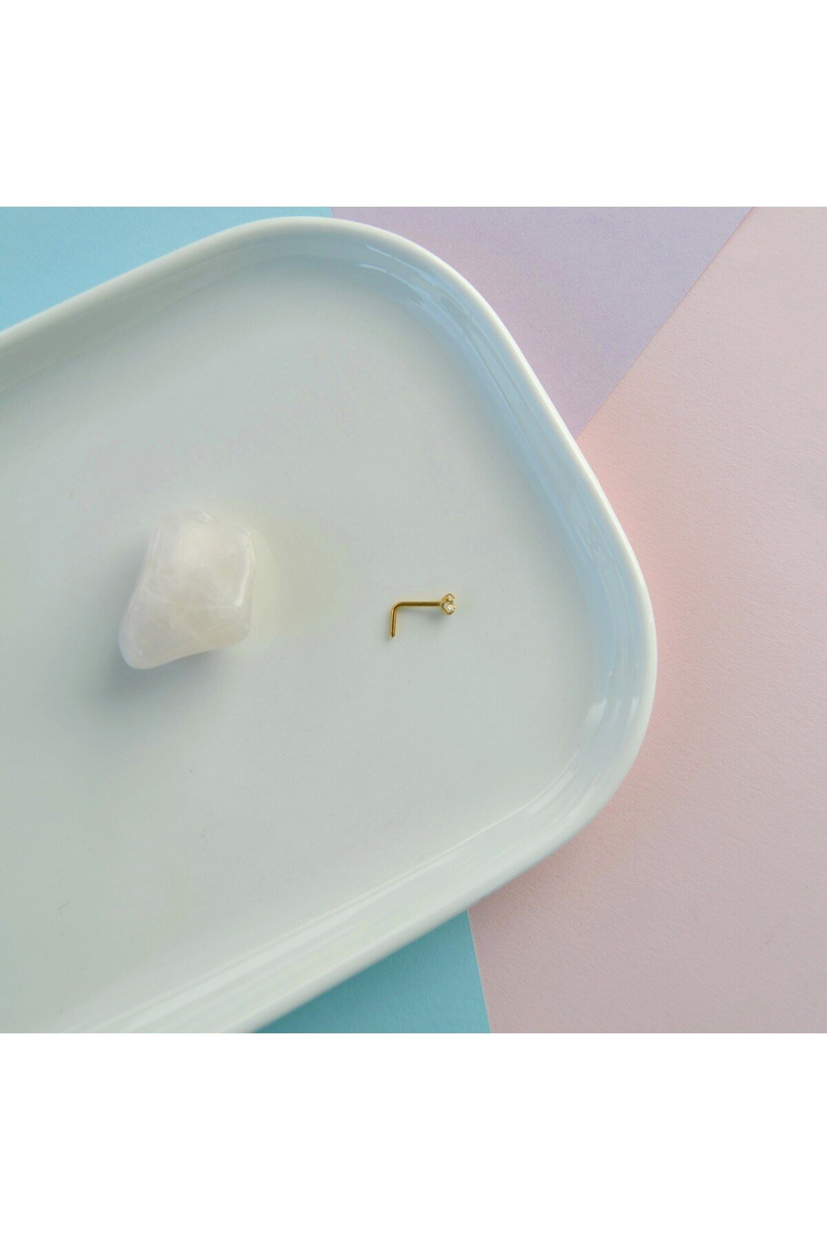 L Model Düşmeyen Çelik Hızma 2 mm taşlı Tektaş Burun Piercingi