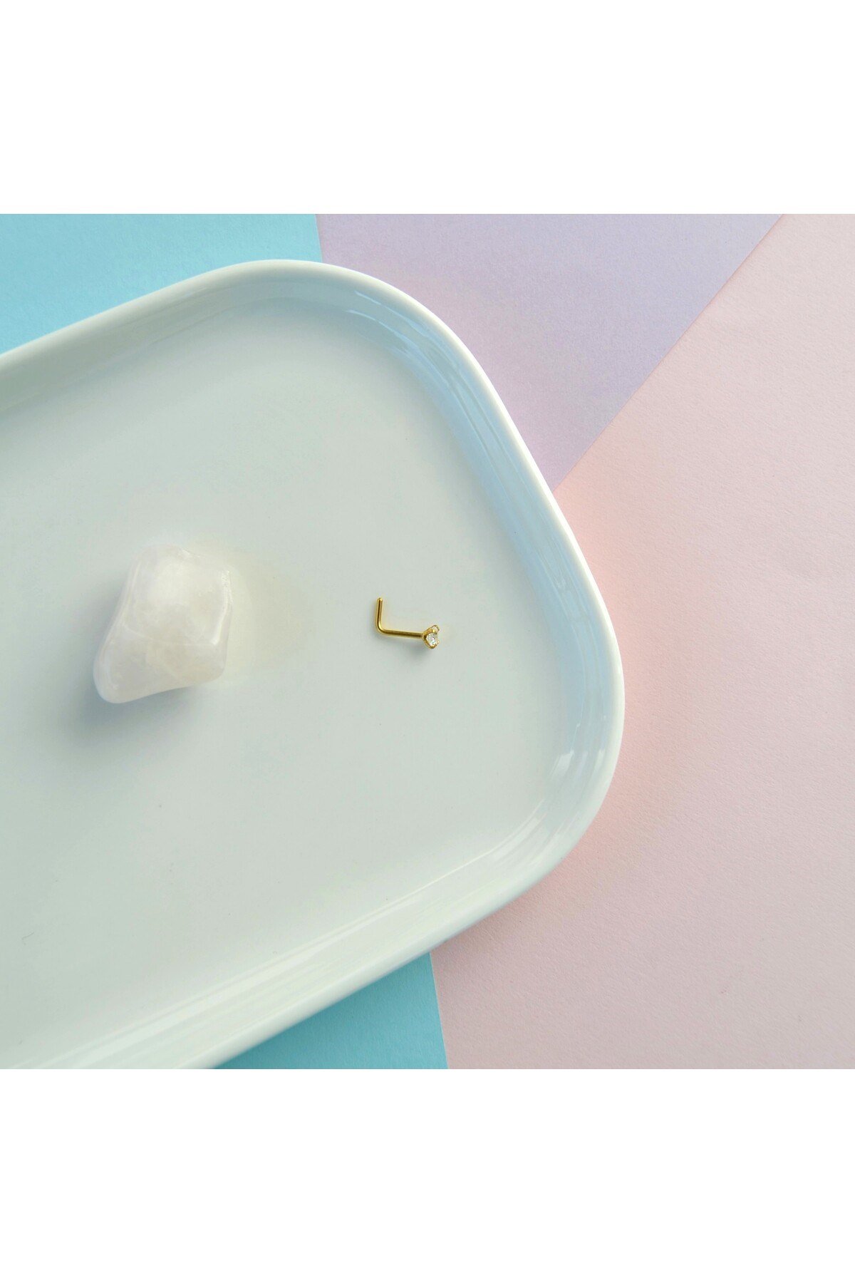 L Model Düşmeyen Çelik Hızma 3 mm taşlı Tektaş Burun Piercingi