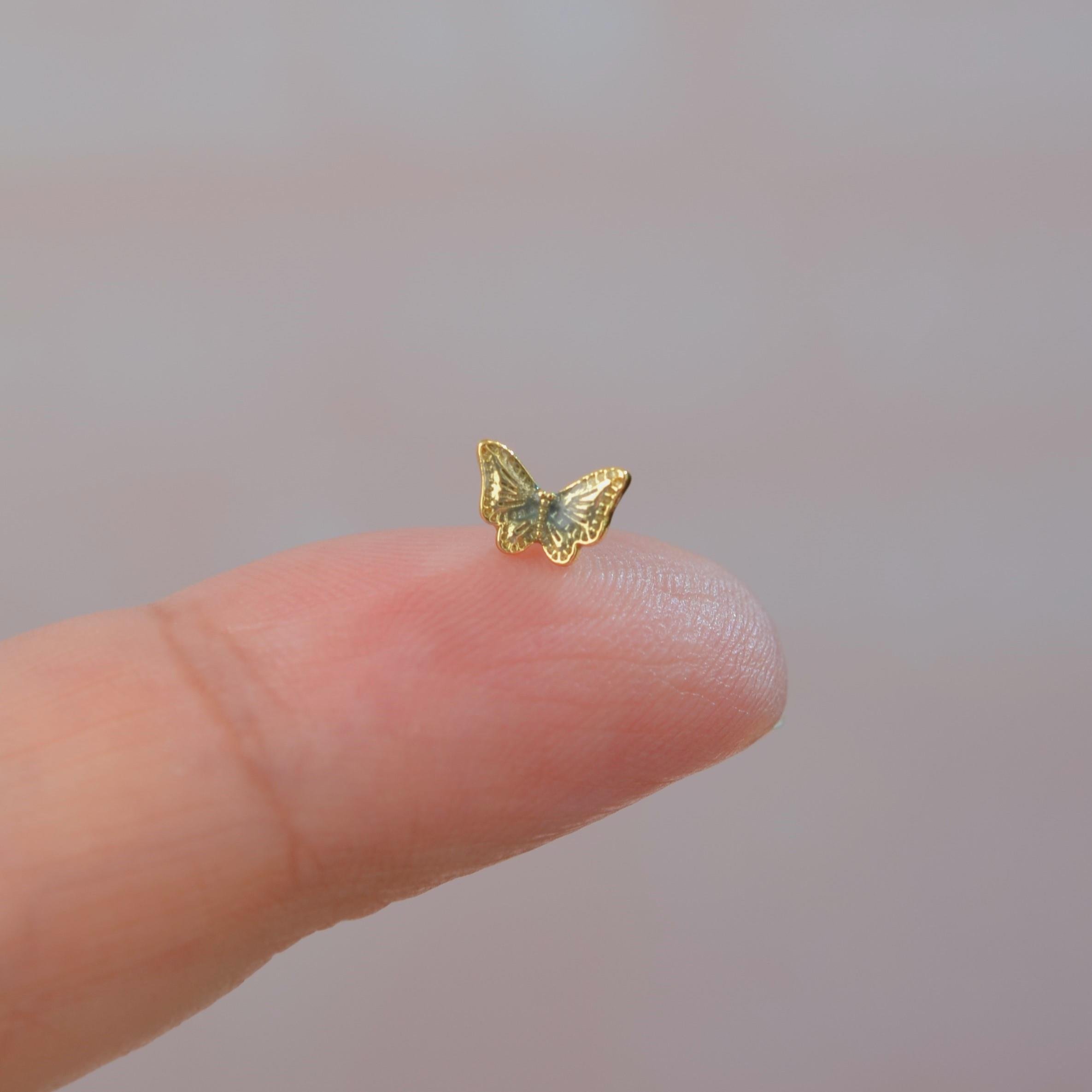 Lacivert Kelebekli Çelik Piercing Helix Kıkırdak Conch Lob Gold