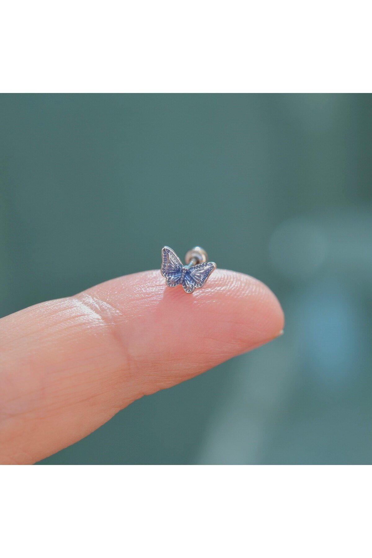 Lacivert Kelebekli Piercing Helix Kıkırdak Conch Lob Silver