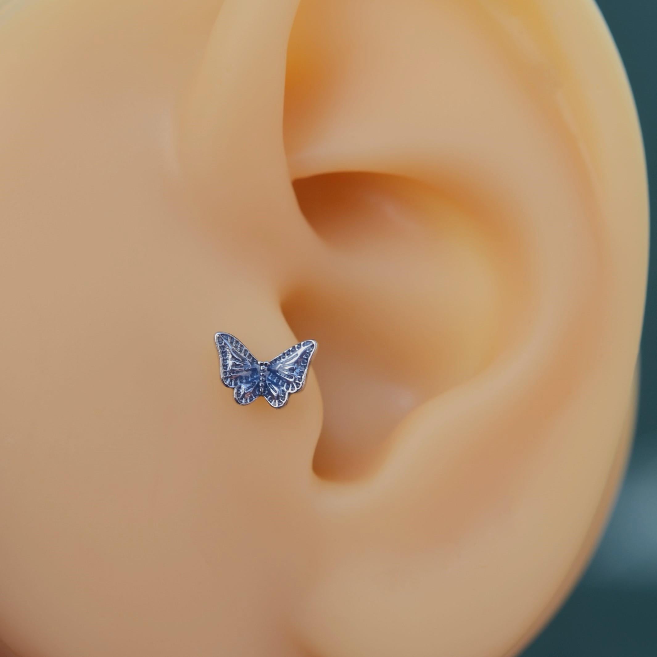 Lacivert Kelebekli Piercing Helix Kıkırdak Conch Lob Silver