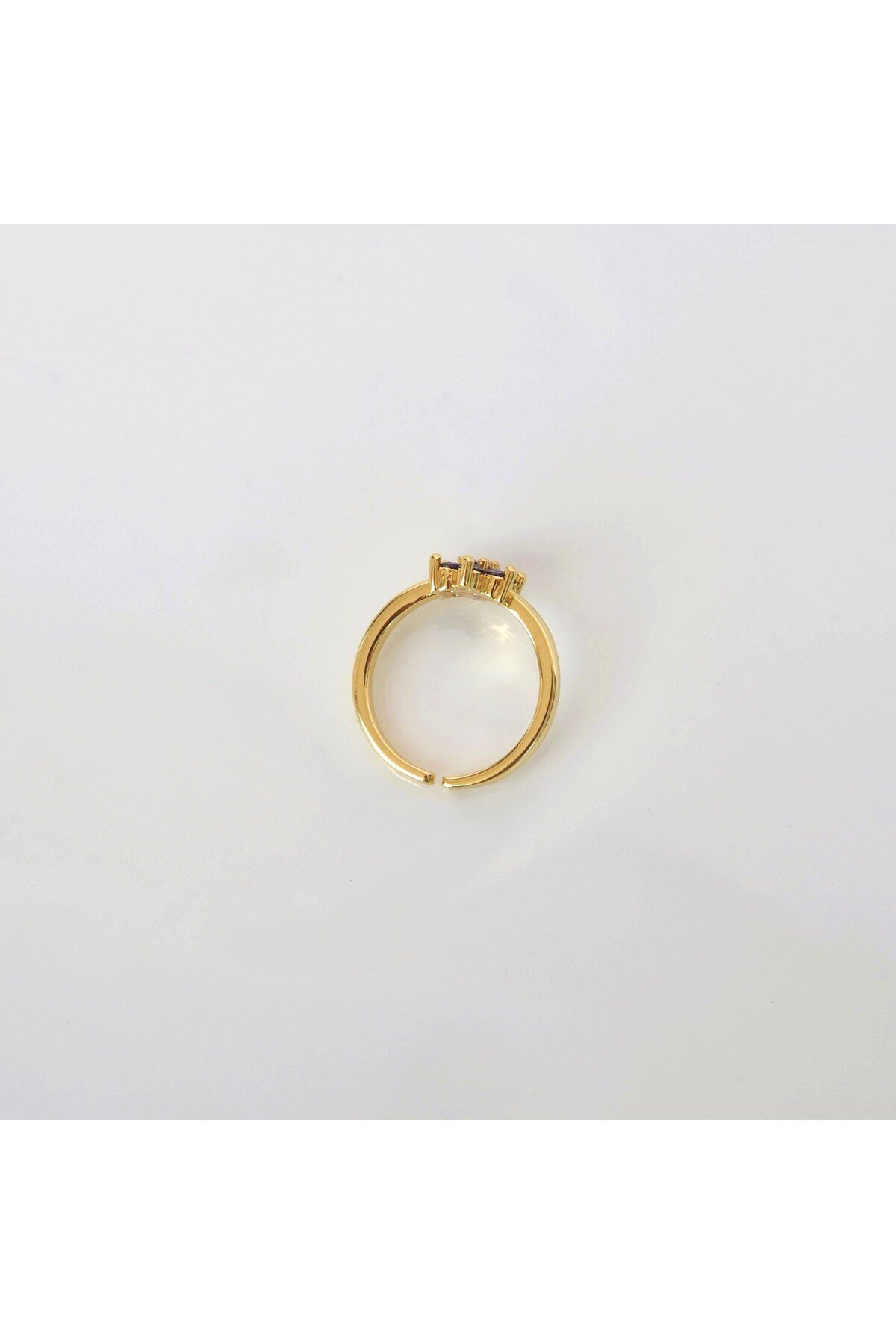 Lila Renkli Çiçek Model Yüzük Ayarlanabilir Zirkon Gold