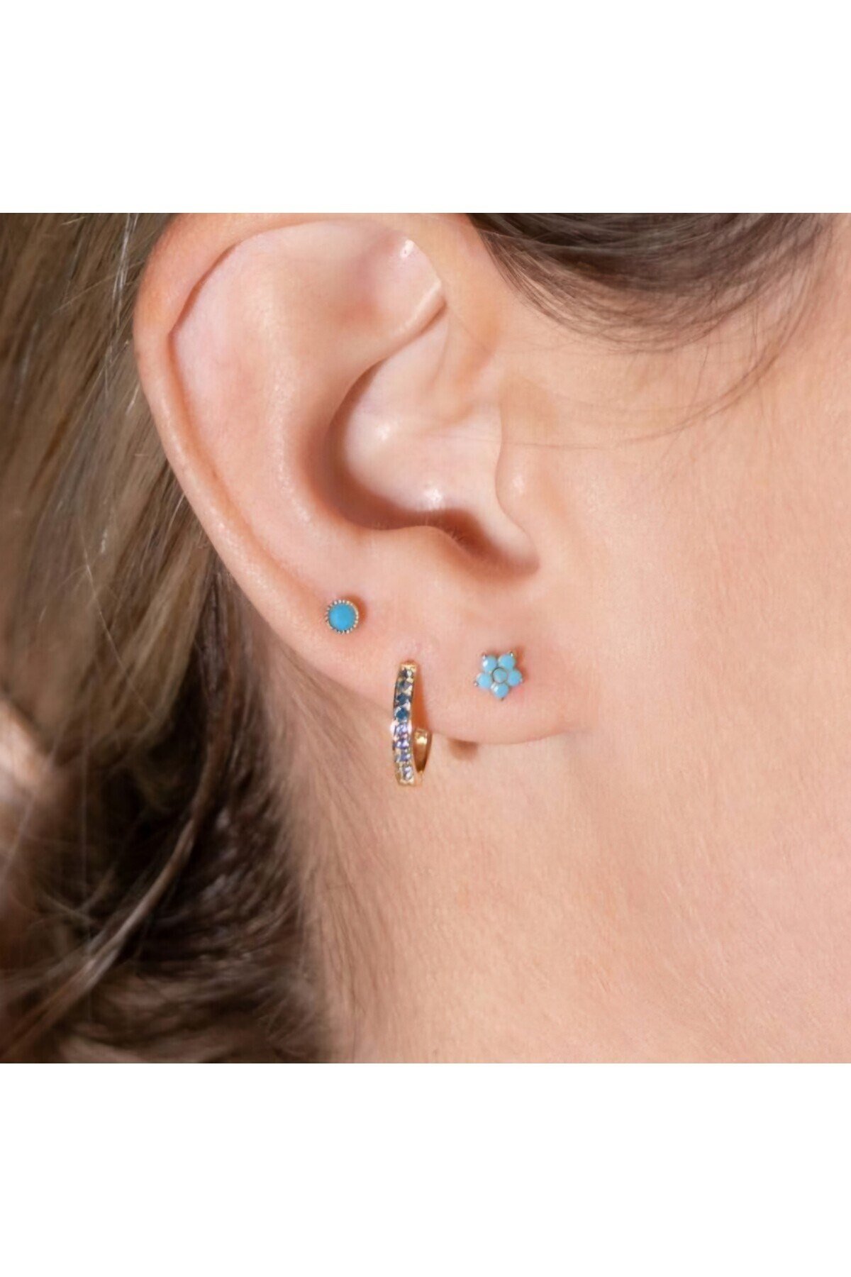Mavi Çiçek Kıkırdak Piercing Helix Lob Çiçekli Piercing